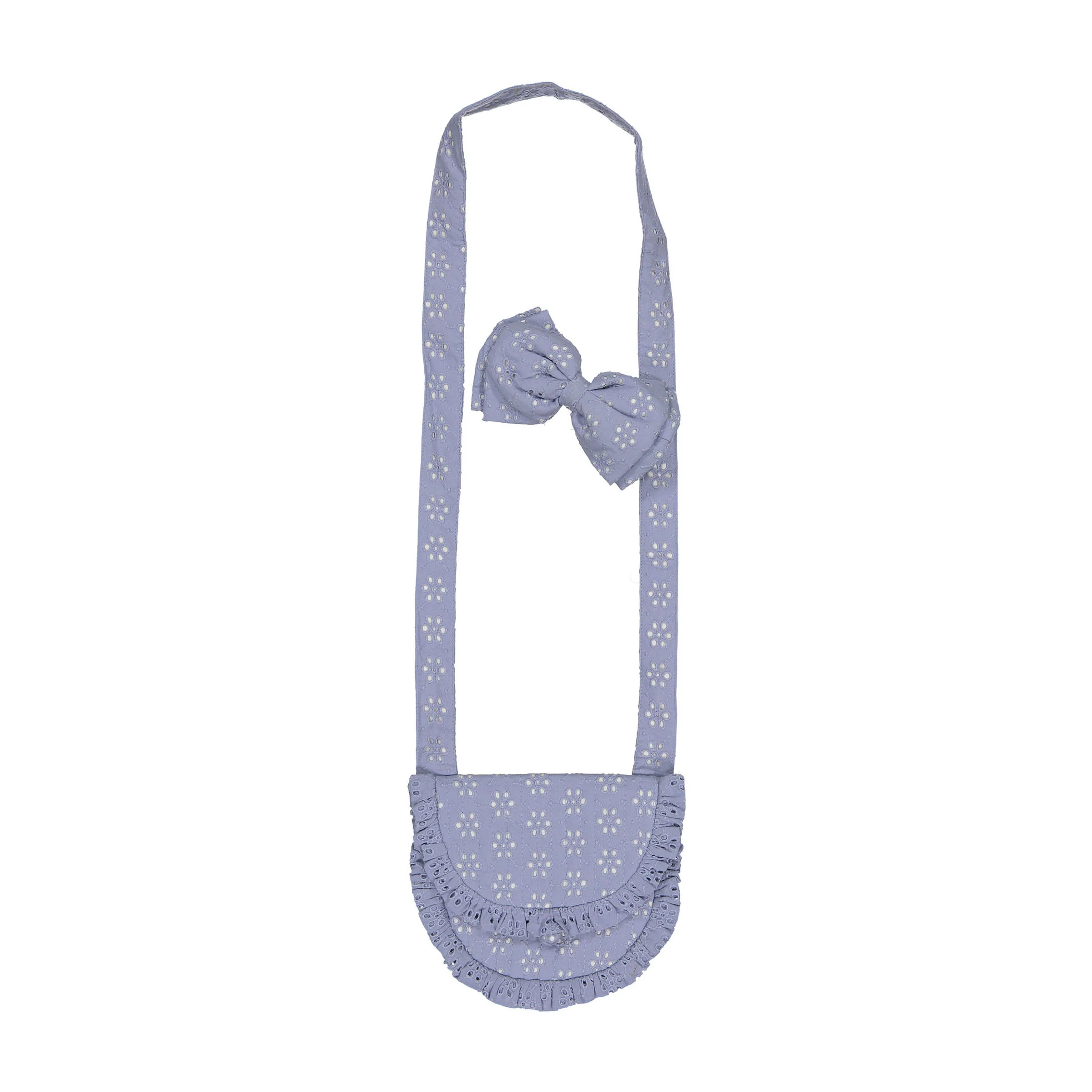 Bonjour Blue Broderie Anglaise Pouch Bag + Hair Clip Set