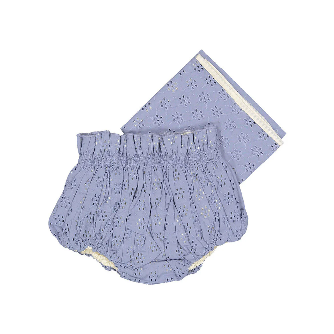 Bonjour Blue Broderie Reversible Bloomer+Scarf Baby Set
