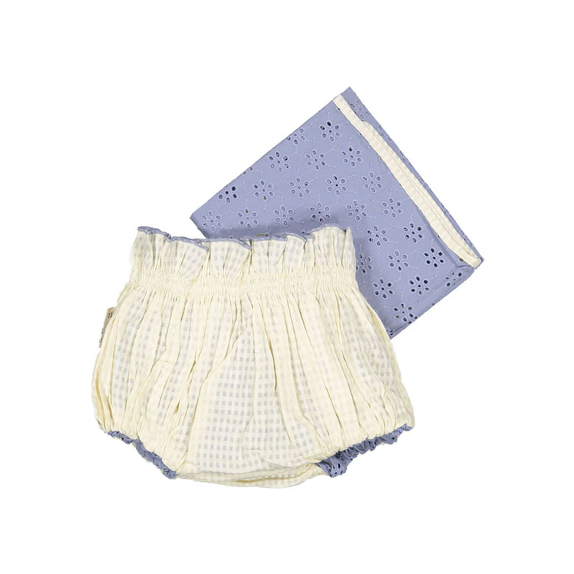 Bonjour Blue Broderie Reversible Bloomer+Scarf Baby Set - Image 2