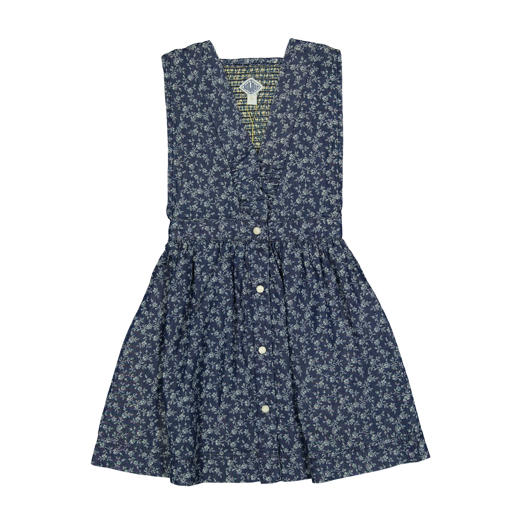 Bonjour Blue Denim Flower Print Apron Dress