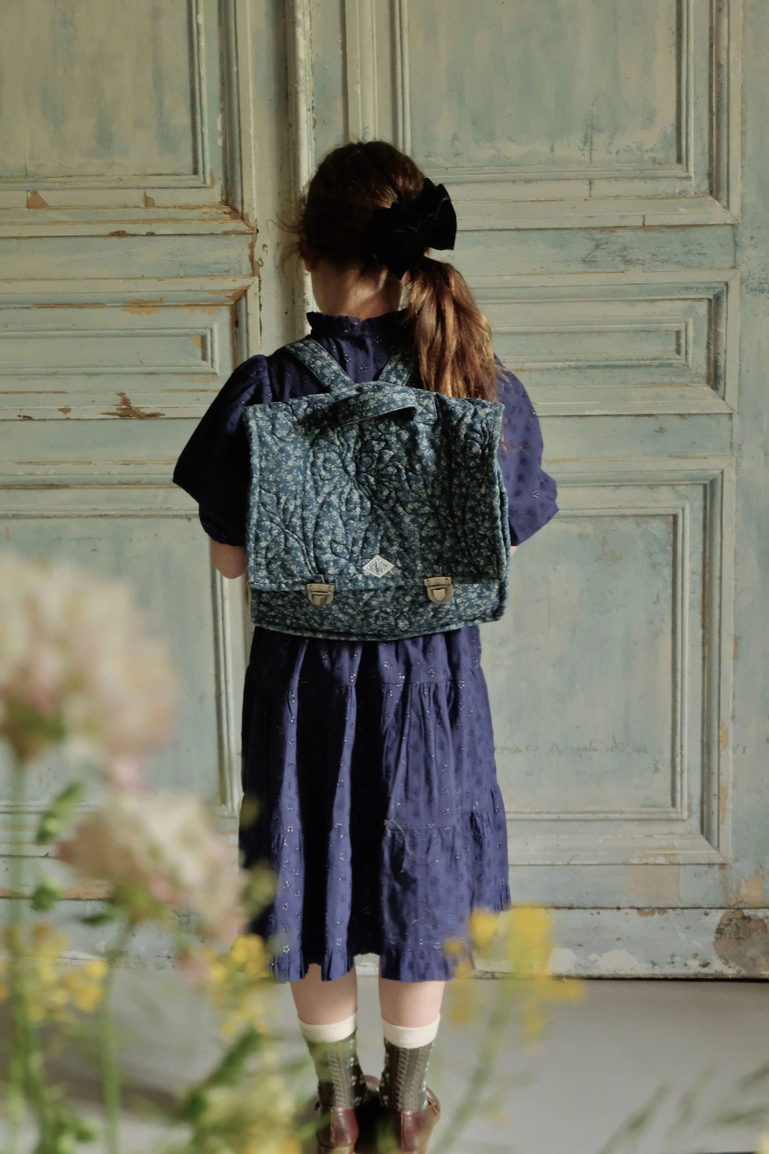 Bonjour Blue Denim Flower Quilted Bag - Image 2