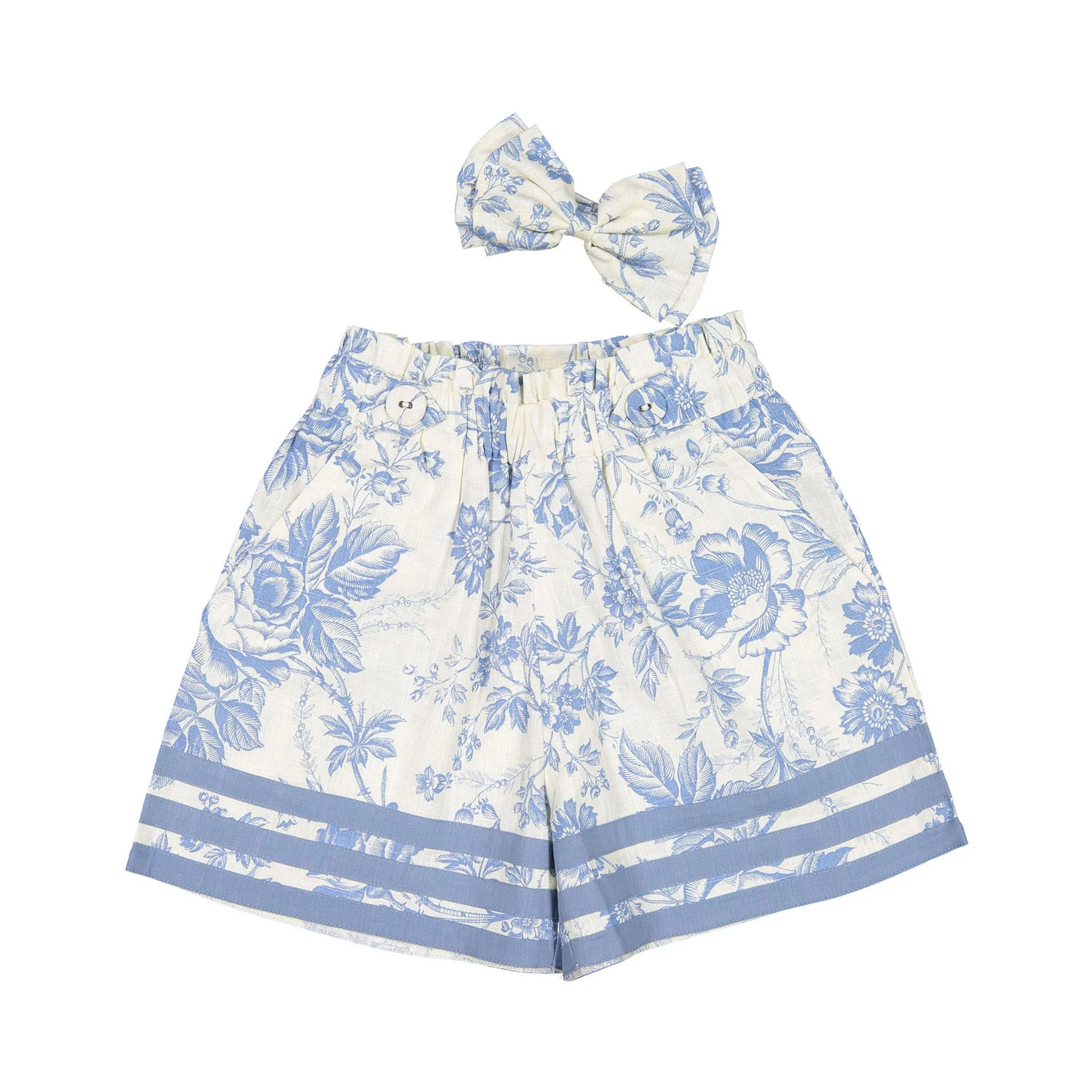 Bonjour Blue Tapestry Print Skirt Short + Hair Clip Set