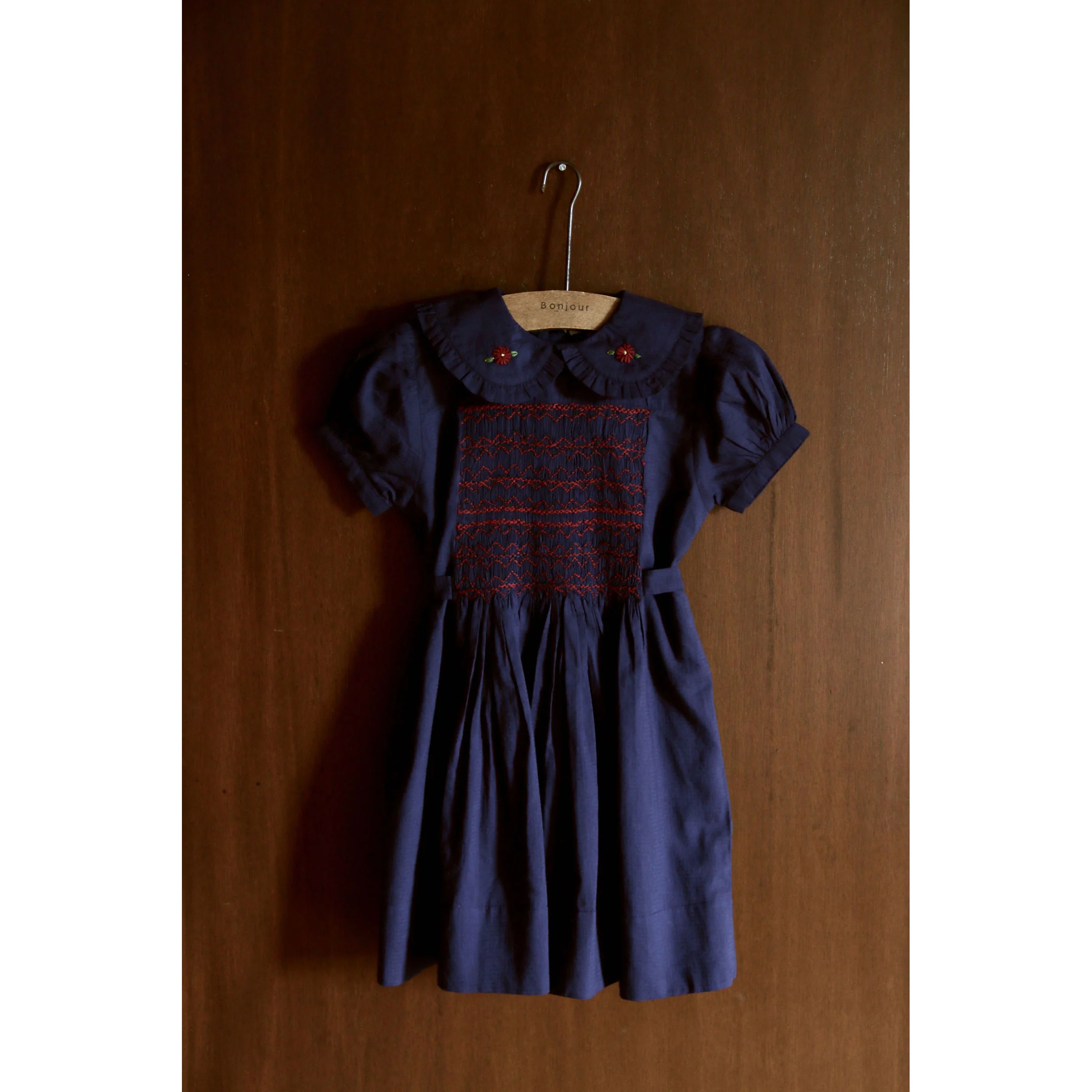 Bonjour Dark Navy Check Voile Handsmock Dress