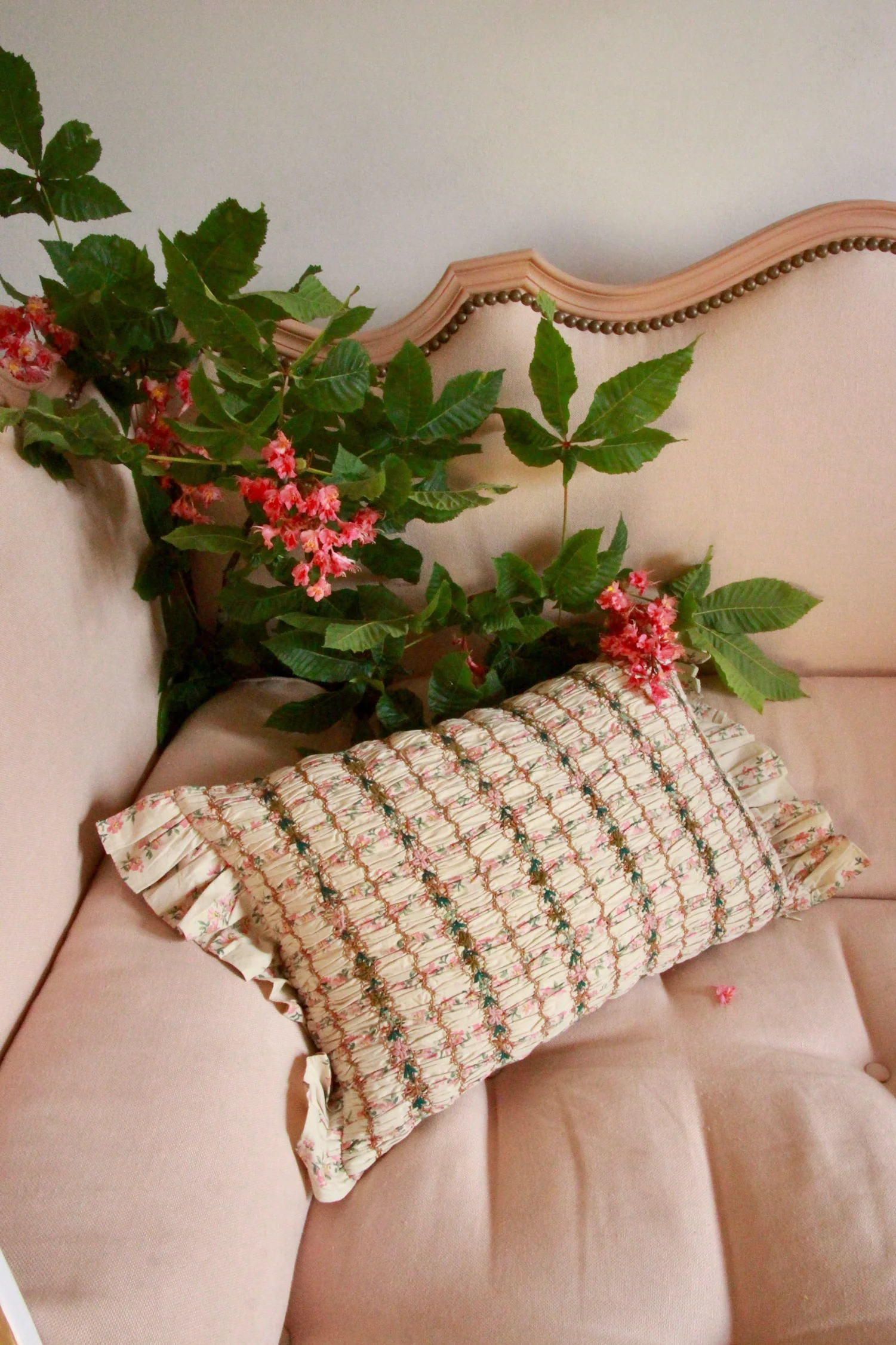 Bonjour Flower Print Handsmock Pillow Case - Image 2