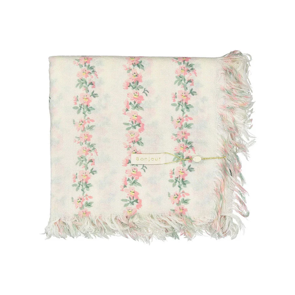 Bonjour Flower Print Wool Shawl