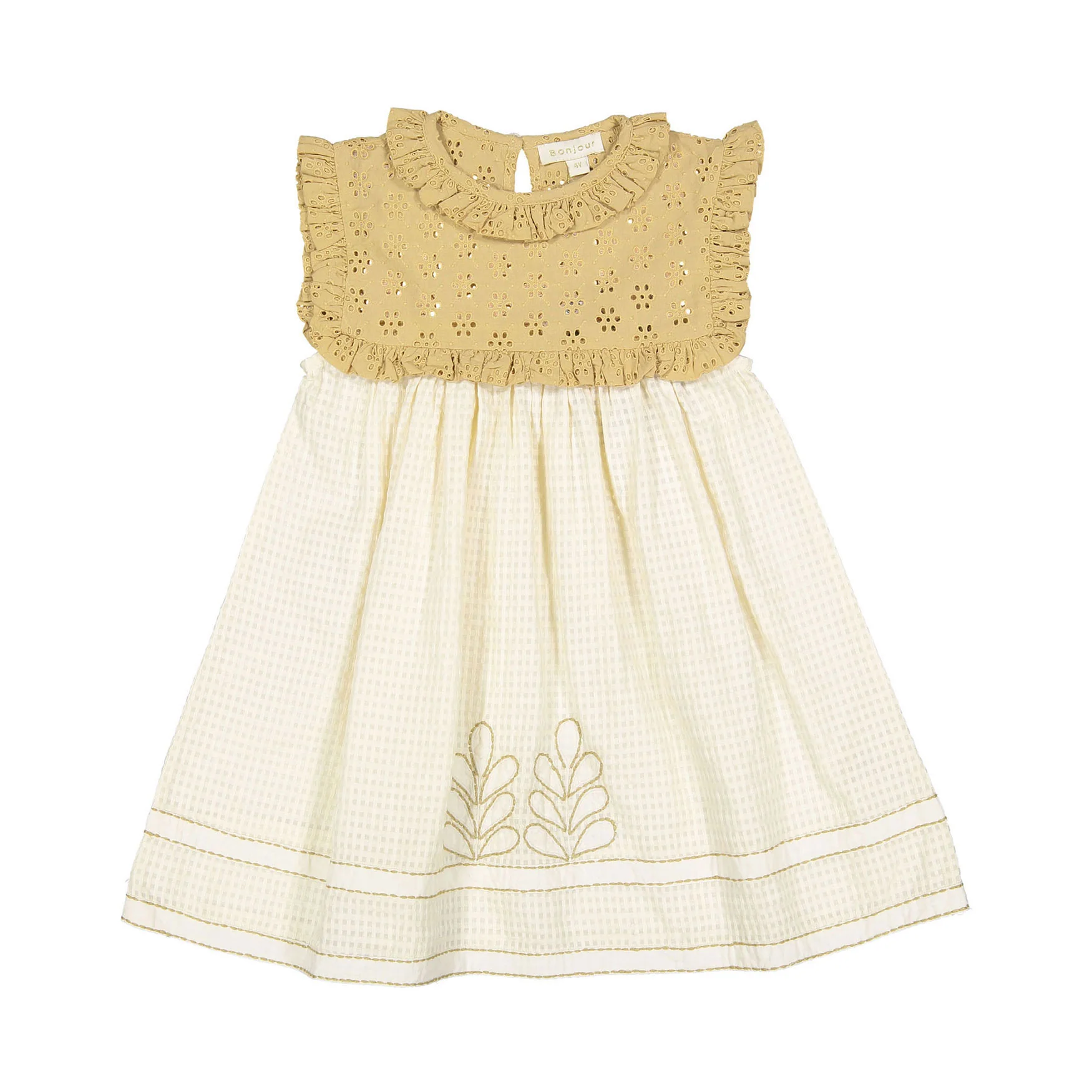 Bonjour Honey Broderie/Natural Check Pia Dress