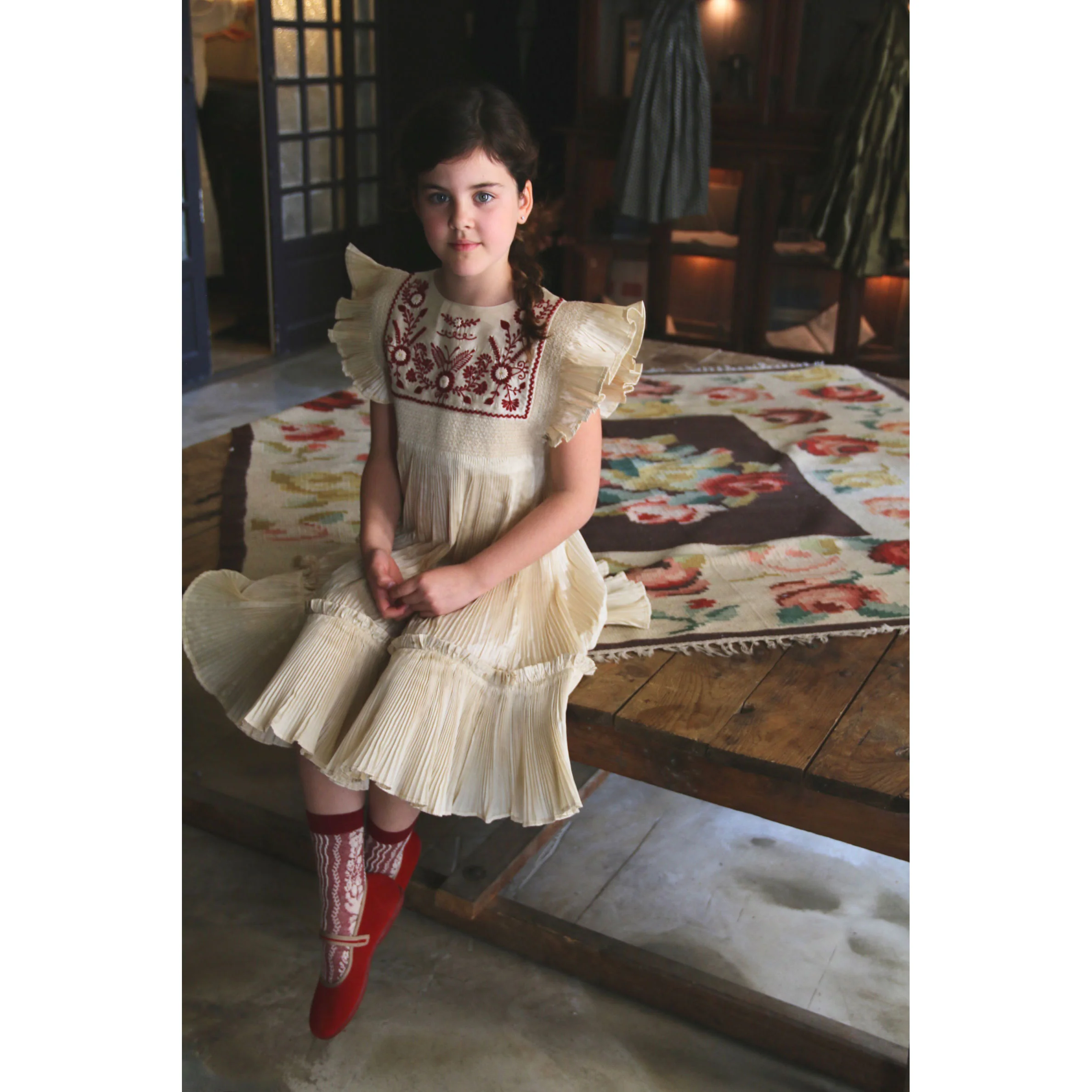 Bonjour Ivory Taffetas Pleated Dress - Image 2