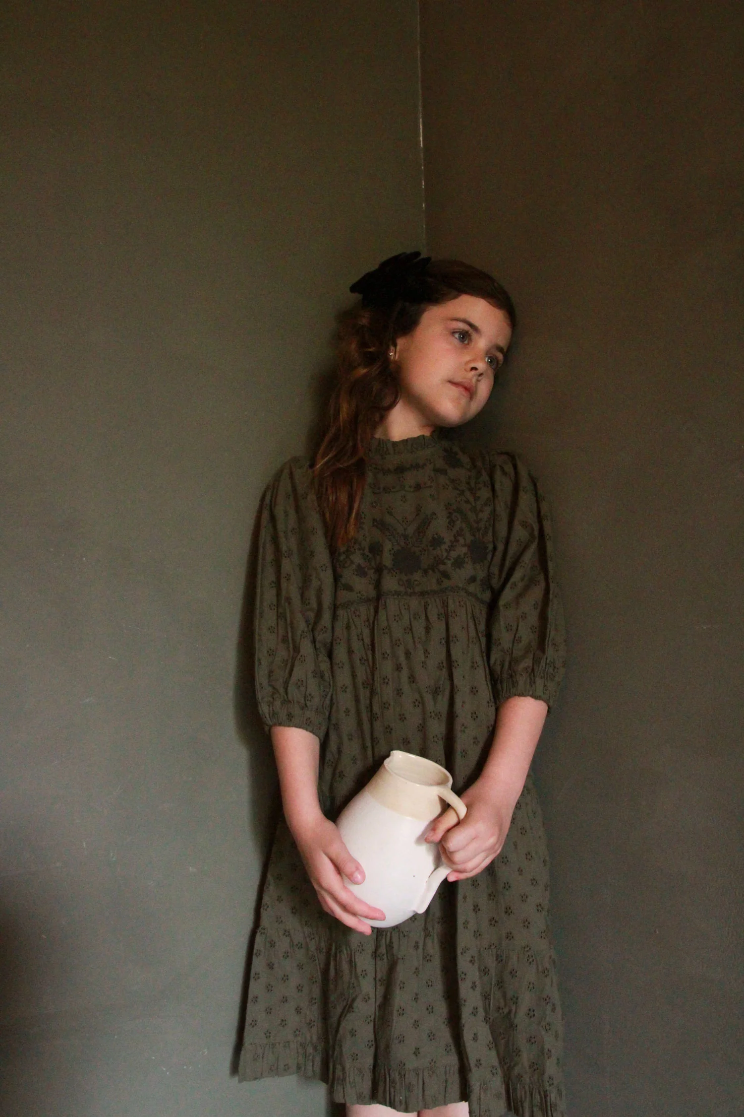Bonjour Kaki Green Broderie Anglaise Margot Dress - Image 2