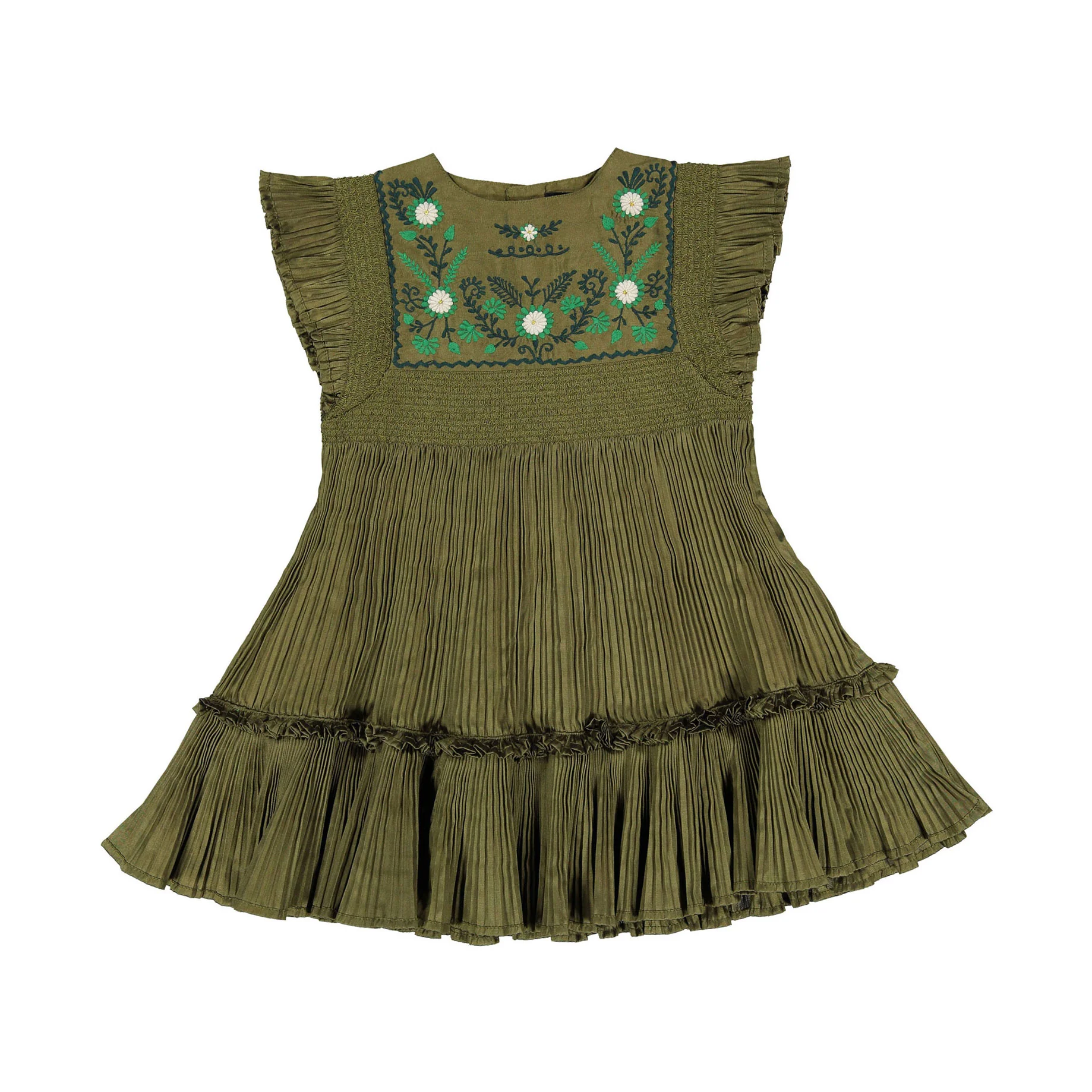 Bonjour Kaki Taffetas Pleated Dress