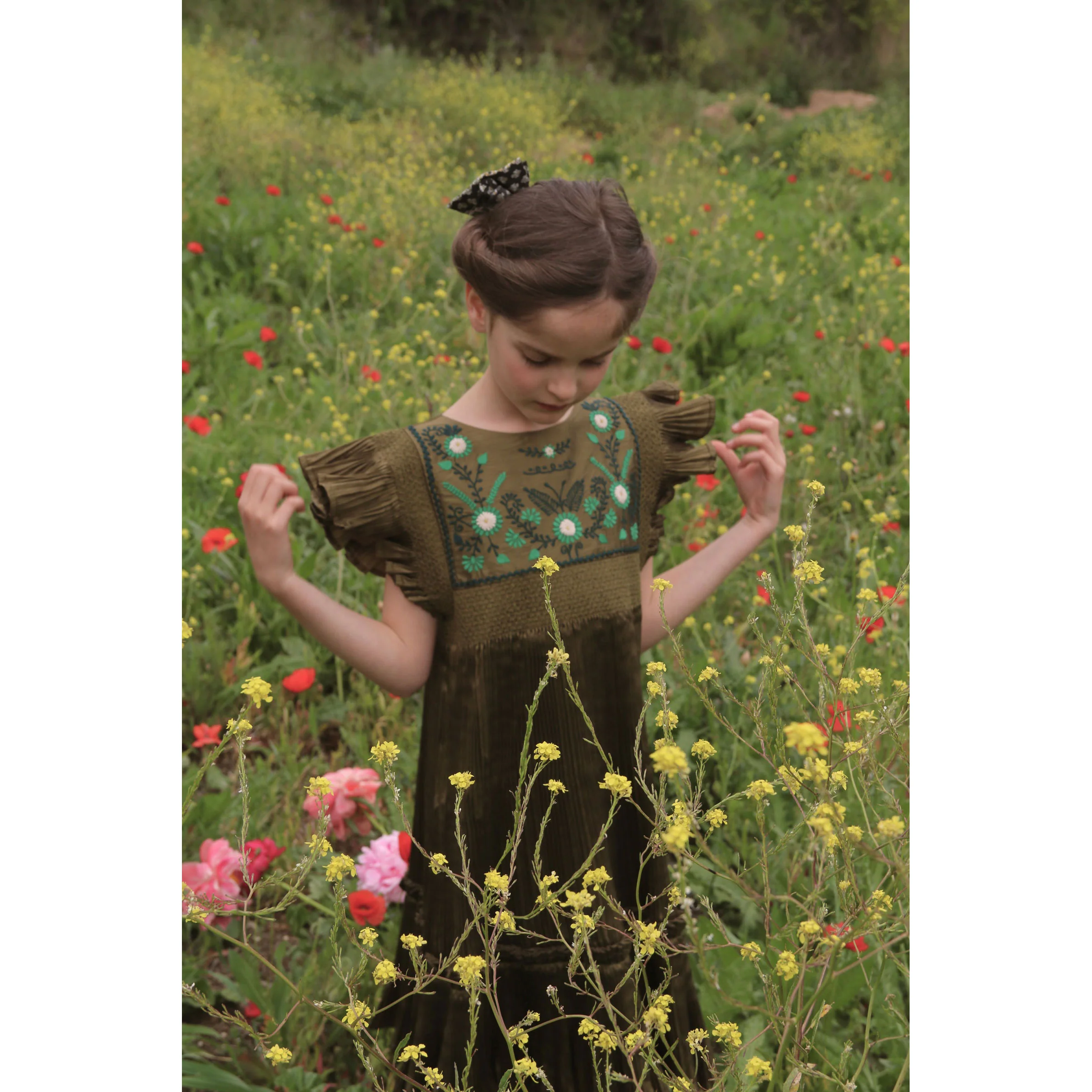 Bonjour Kaki Taffetas Pleated Dress - Image 2