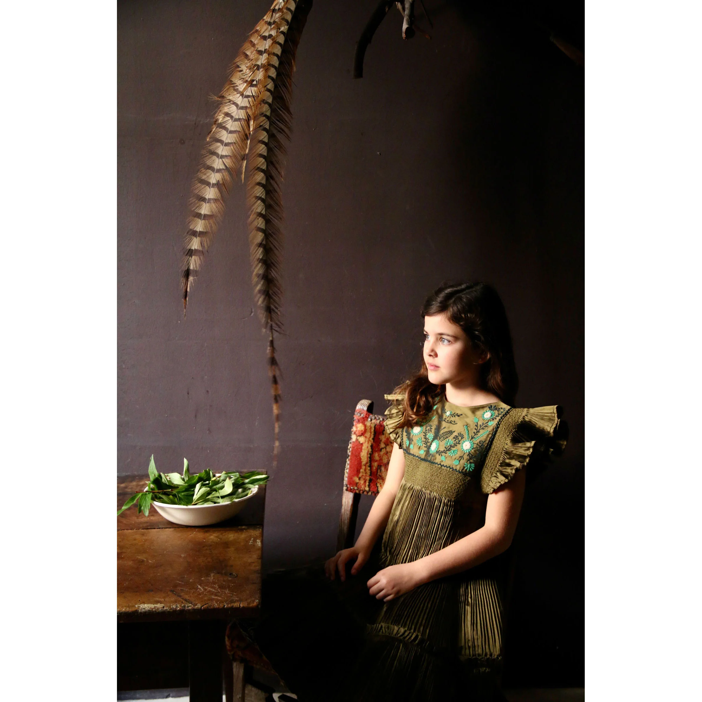 Bonjour Kaki Taffetas Pleated Dress - Image 3