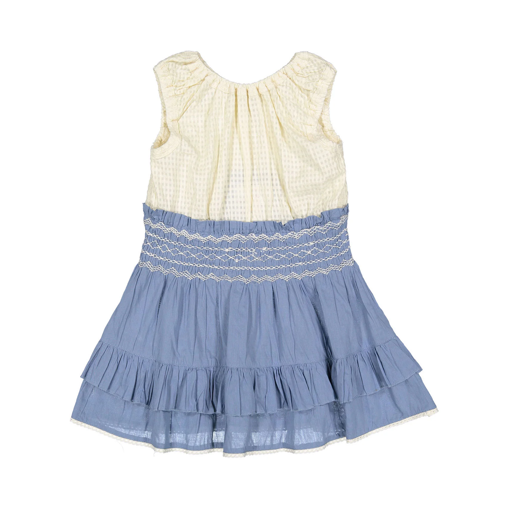 Bonjour Natural Check Voile/Solid Blue Lambada Dress