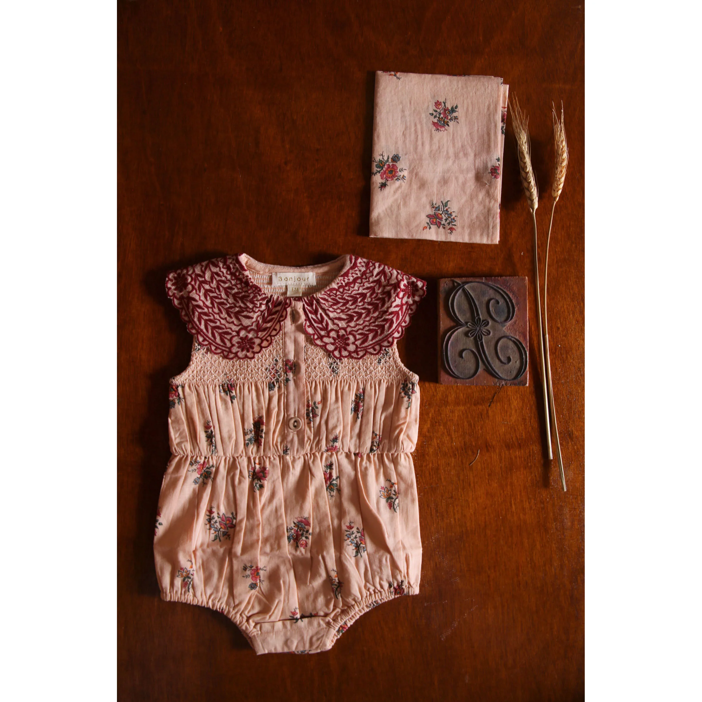 Bonjour Pink Garden Flowers Print Romper