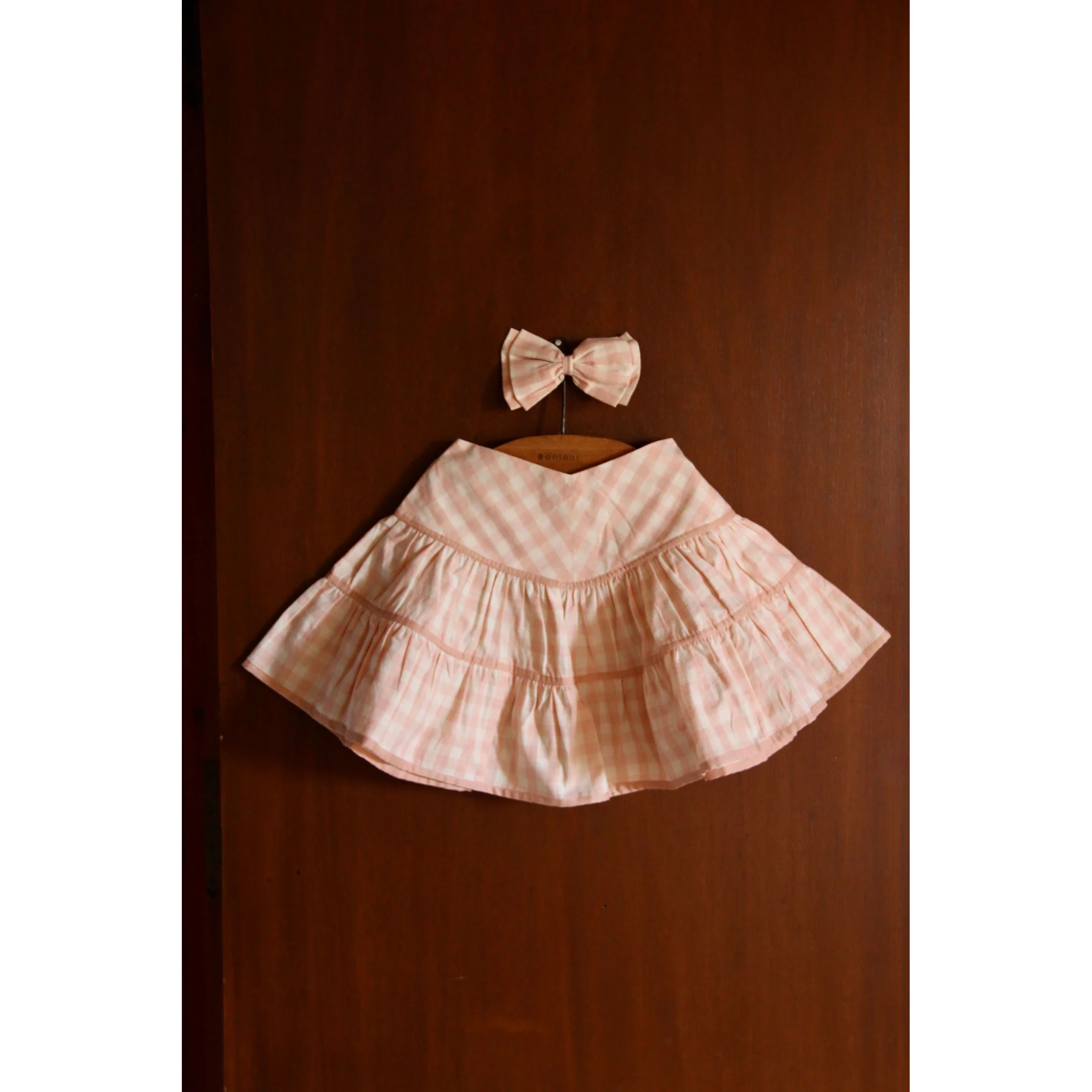 Bonjour Pink Vichy Flounce Skirt With Hair Clip