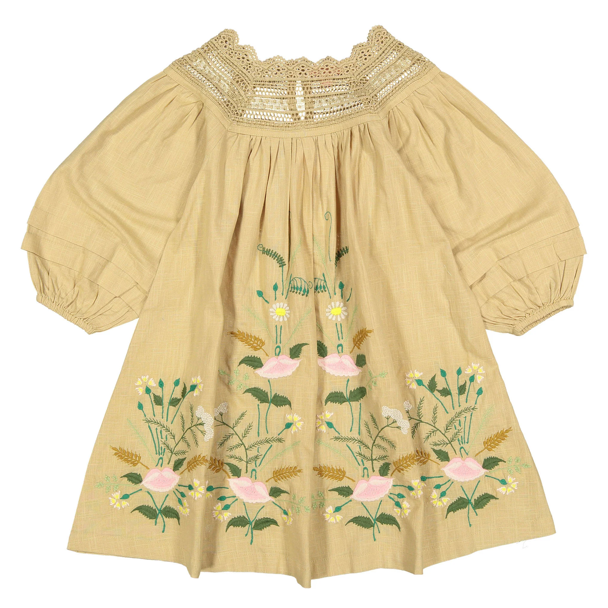 Bonjour Solid Straw Cotton Slub Dress