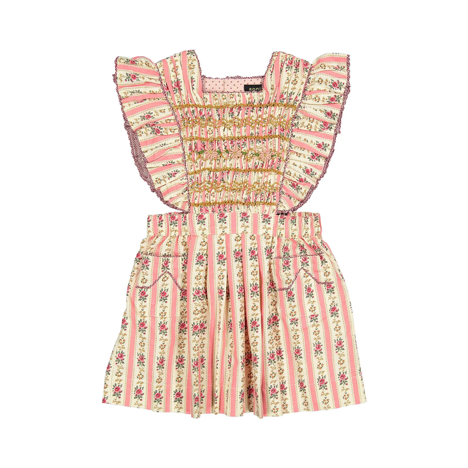 Bonjour Tapestry Pink Stripe Print Apron Dress