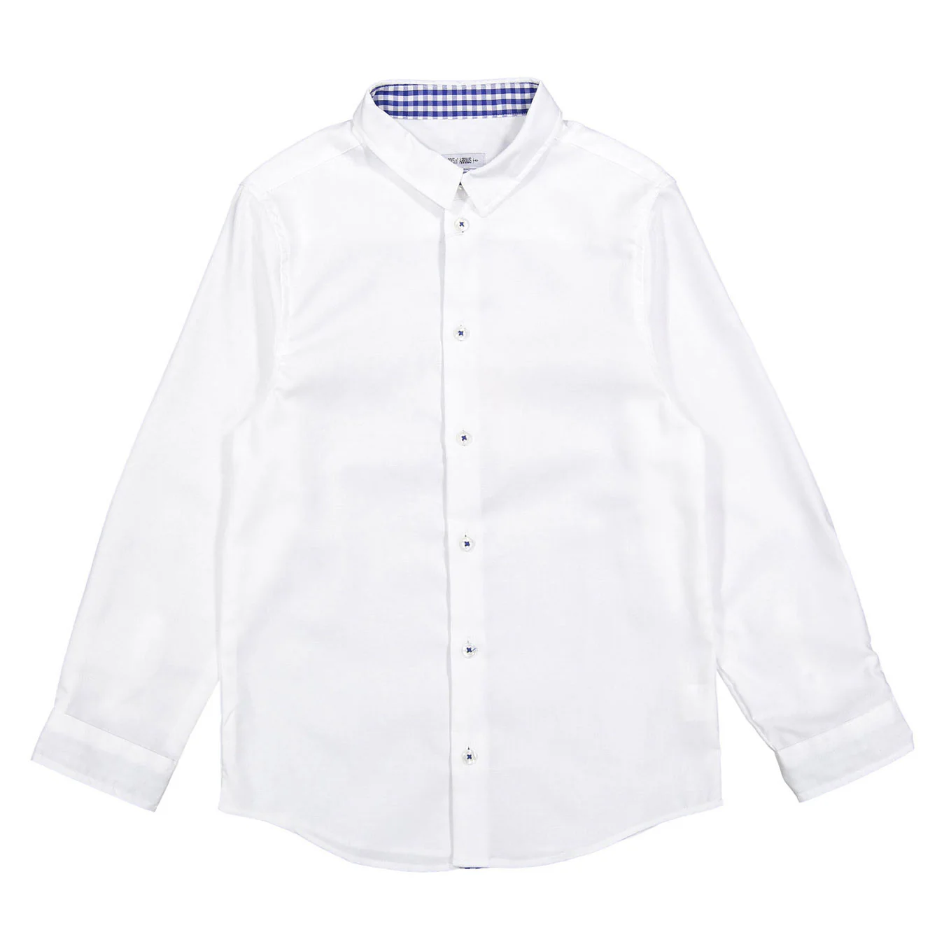 Boys and Arrows White Long Sleeve With Blue Gingham Collar