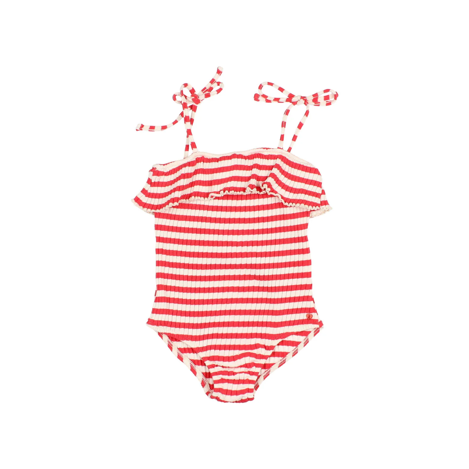 Buho Coral Red Rib Stripes Bathing suit