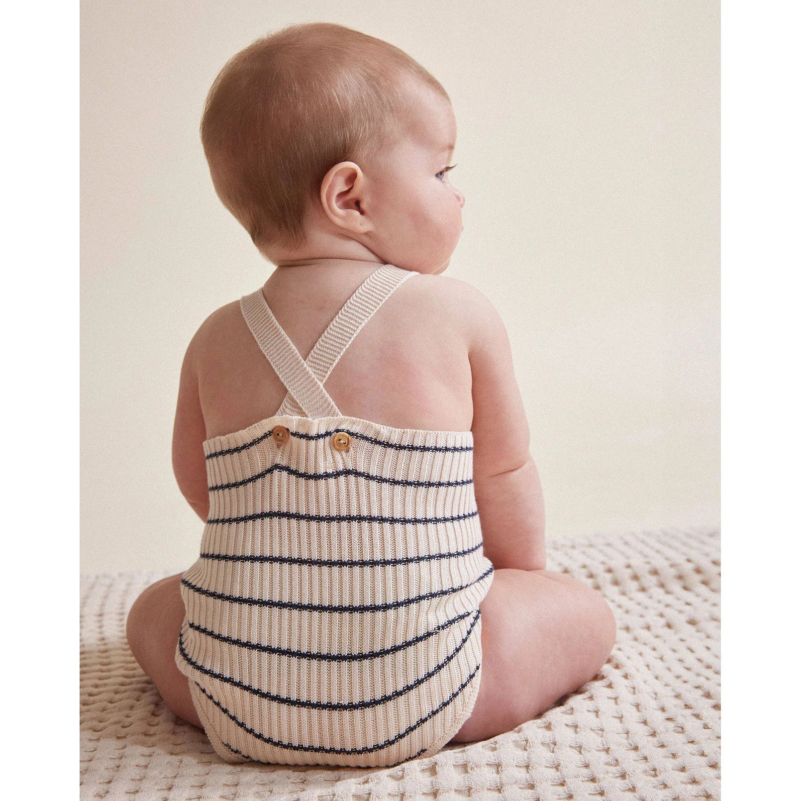 Buho Ecru Stripes Baby Rib Knit Romper - Image 4