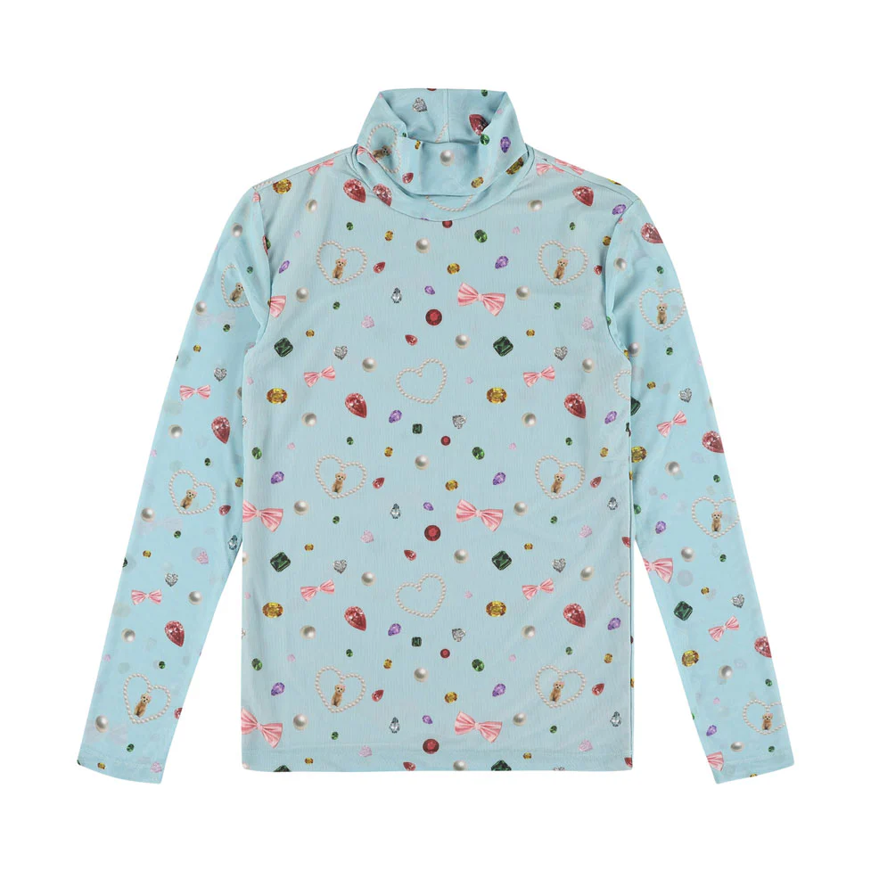 Caroline Bosmans Printed Blue Mesh Turtleneck