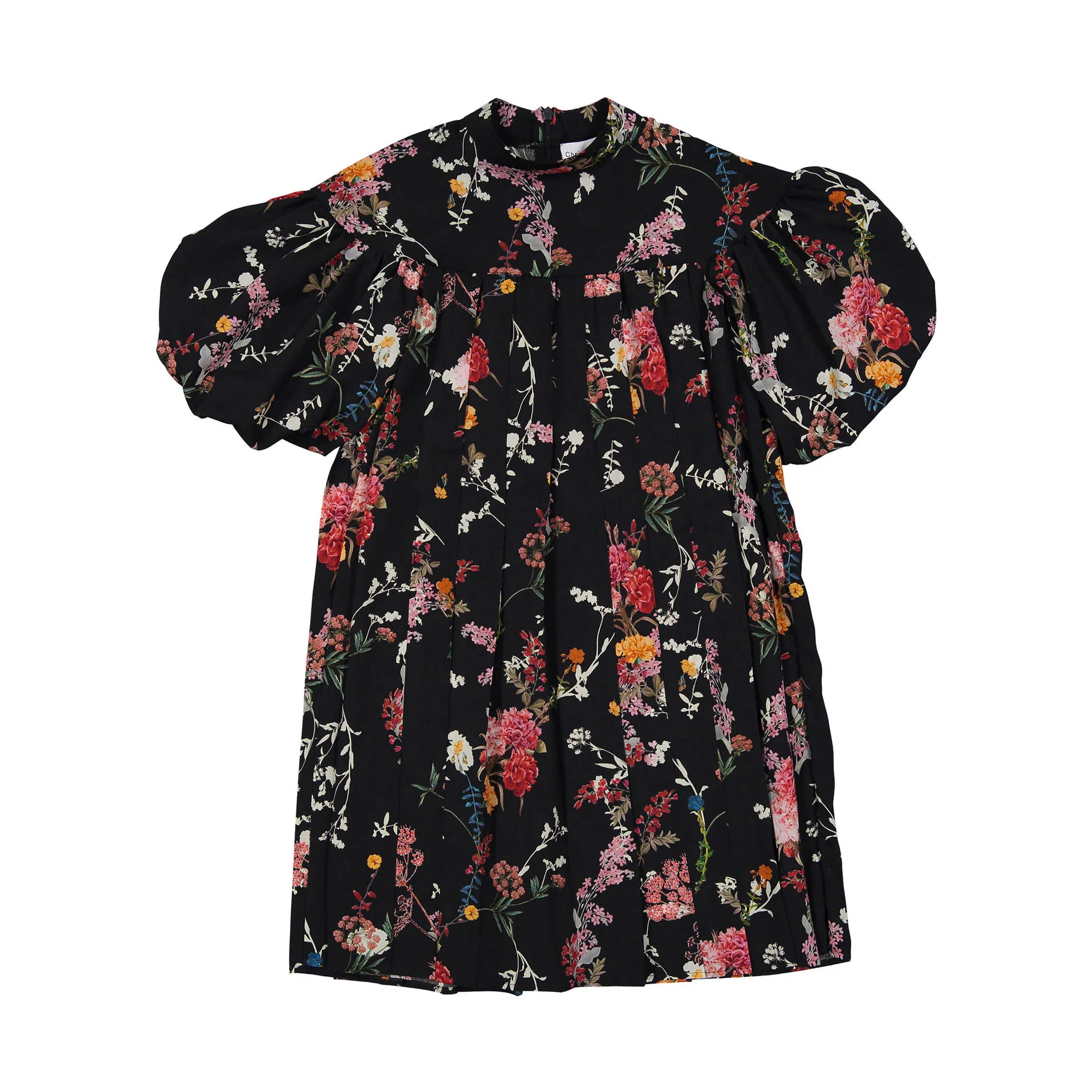Christina Rohde Black Floral Print Puff Sleeve Dress