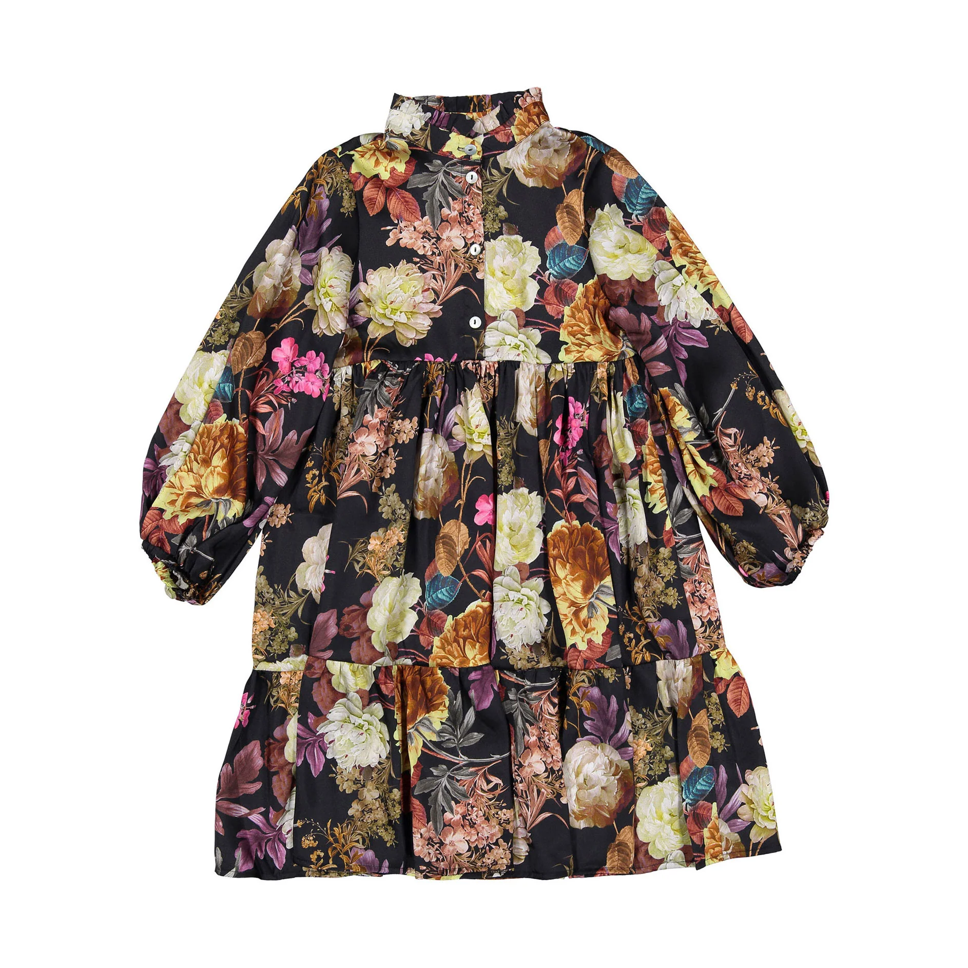 Christina Rohde Bright Floral Print Mock Neck Dress