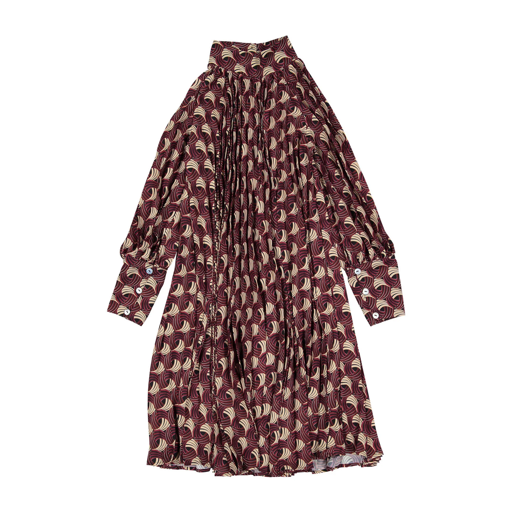 Christina Rohde Red Printed Mock Neck Dress