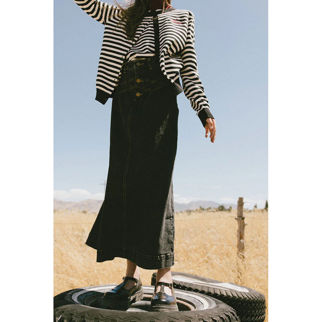 Clubhouse Black Denim Stitched Maxi Skirt - Image 2