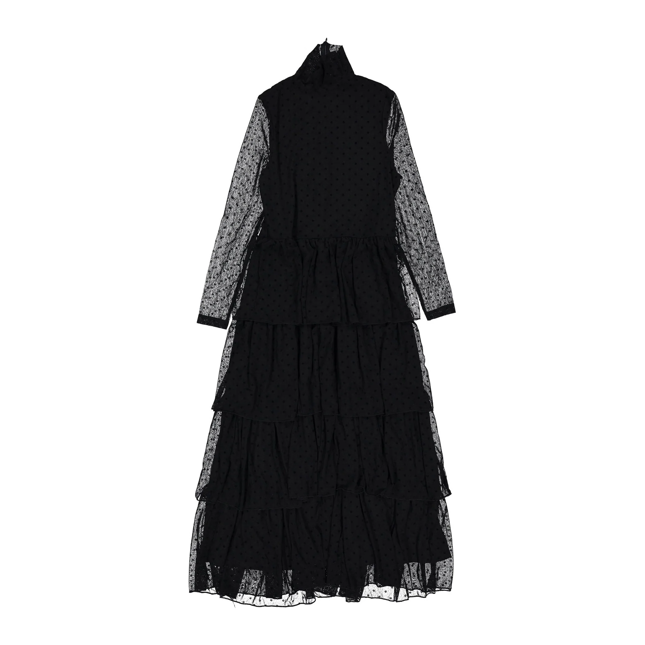 Clubhouse Black Floral Dots Layered Mesh Dress