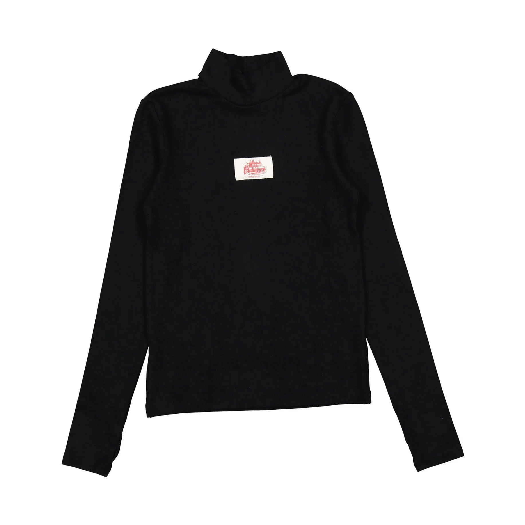 Clubhouse Black Ribbed Logo Turtleneck
