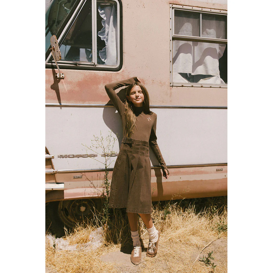 Clubhouse Brown Denim Belt Detail Pleated Skirt - Image 2