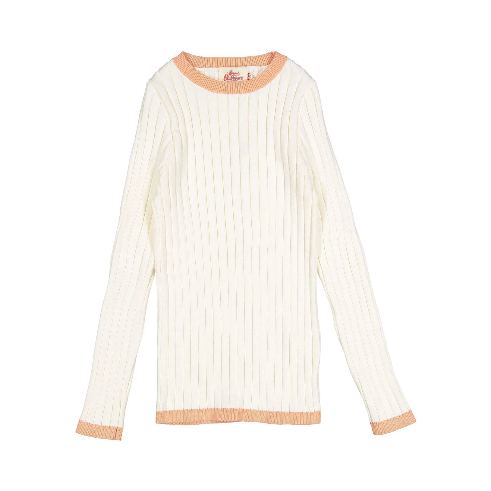 Clubhouse Cream/ Coral Trim Rib Sweater