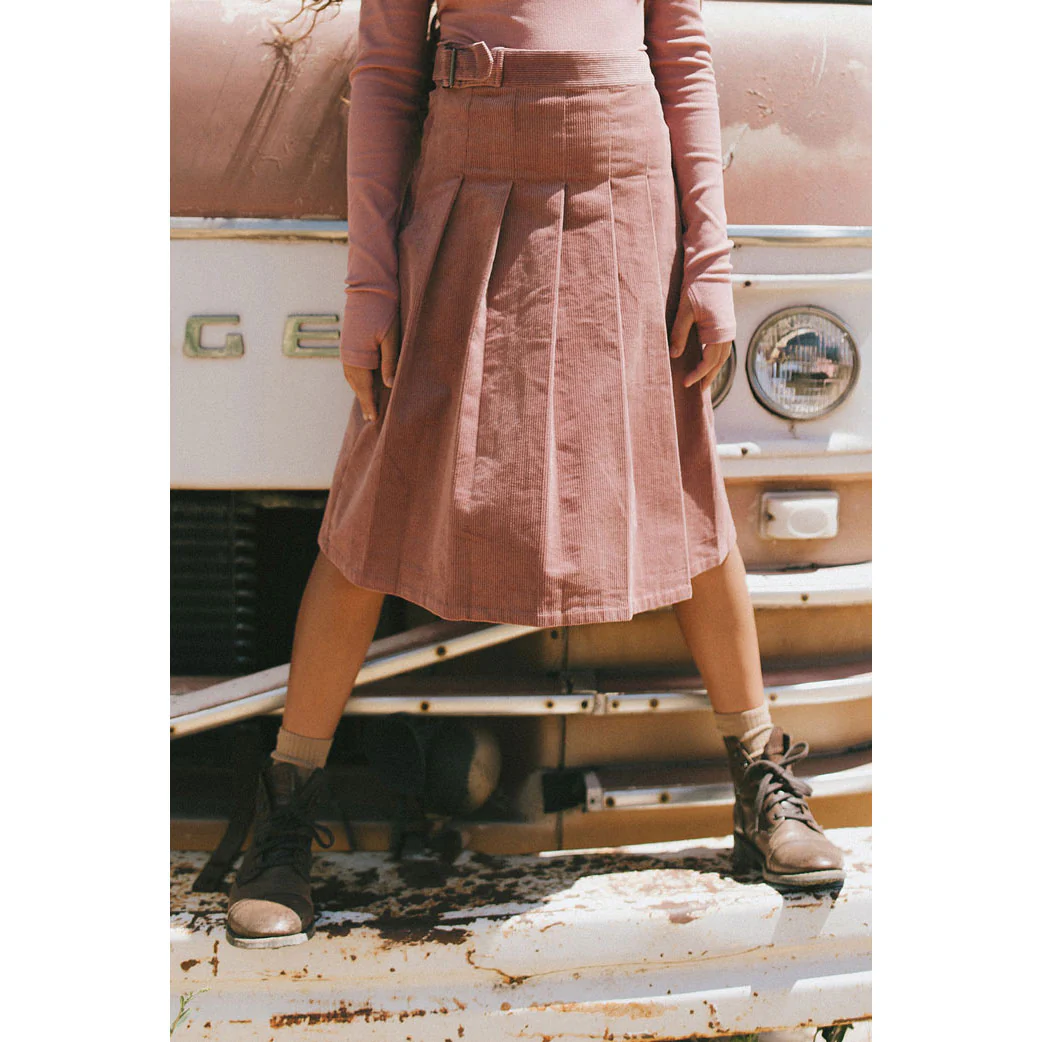 Clubhouse Pink Corduroy Belt Detail Pleated Skirt - Image 4