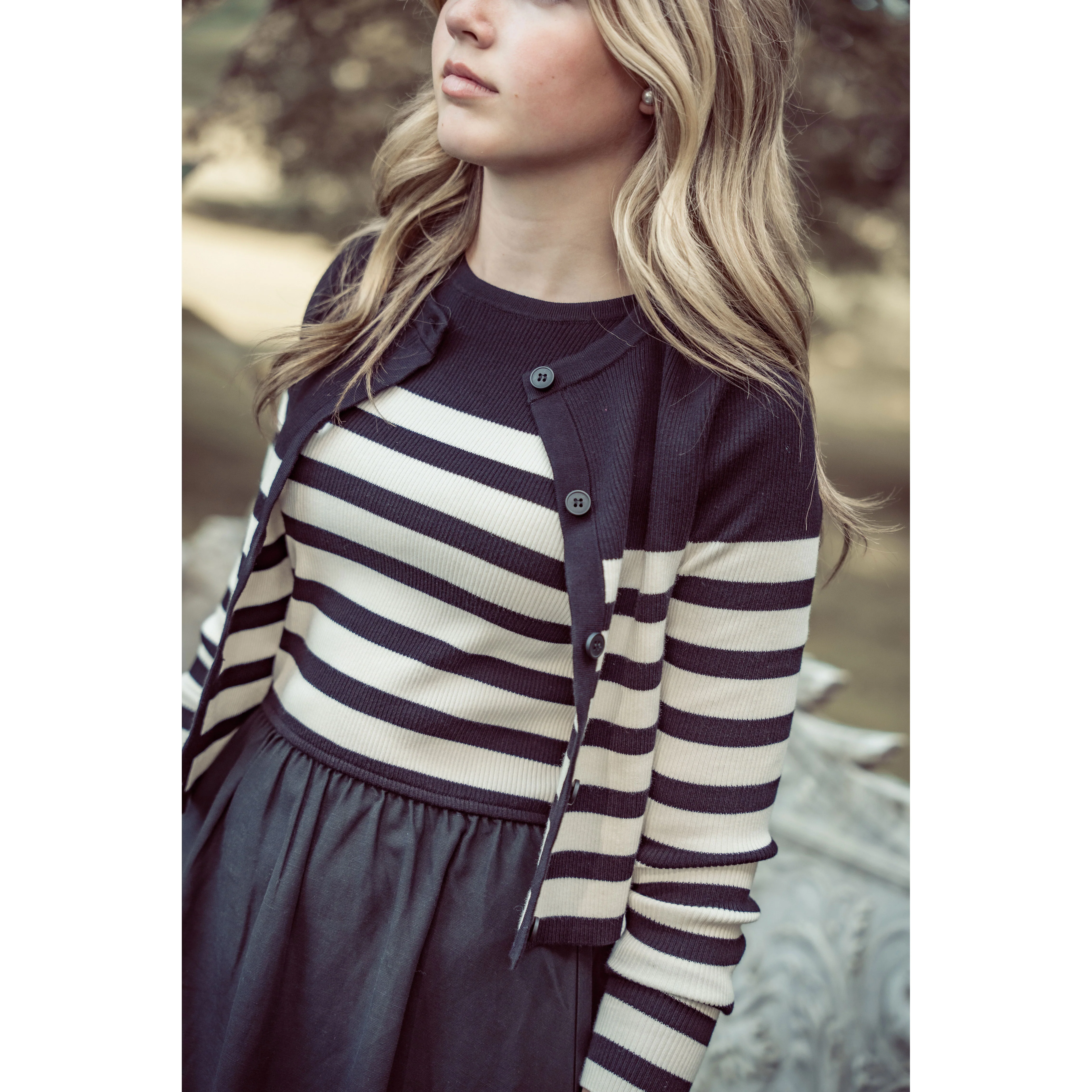 Coco Blanc Black/Cream Striped Cardigan - Image 4