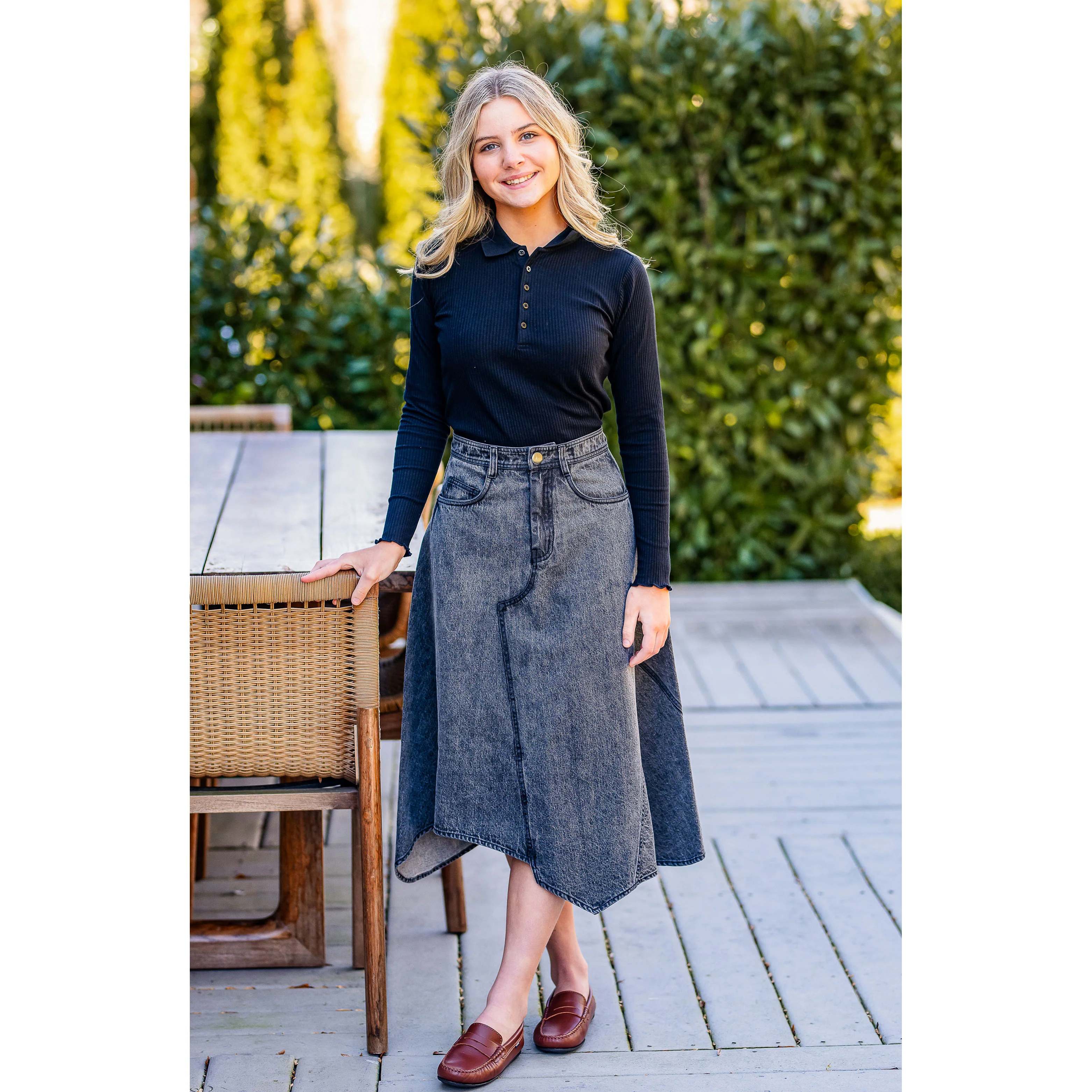 Coco Blanc Black Denim Maxi Skirt - Image 3