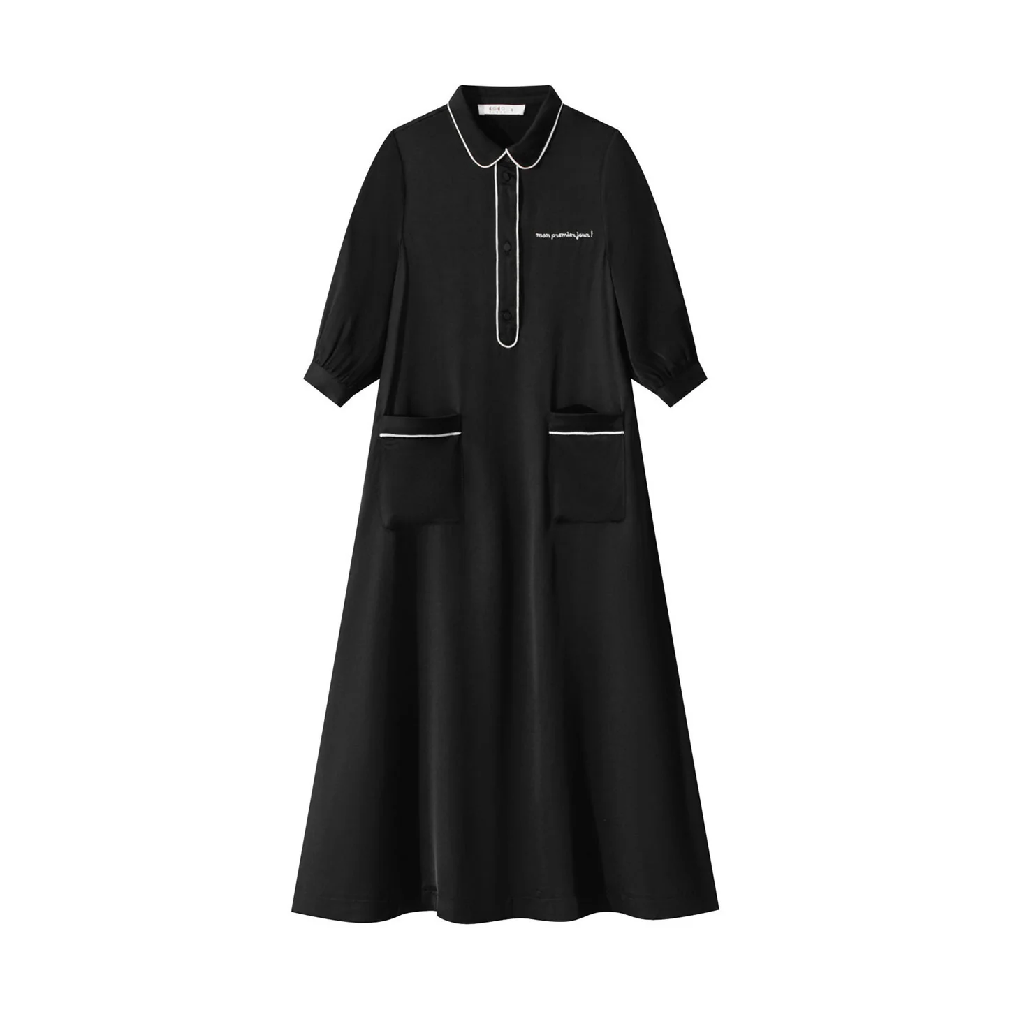 Coco Blanc Black Silk Shirt Maxi Dress
