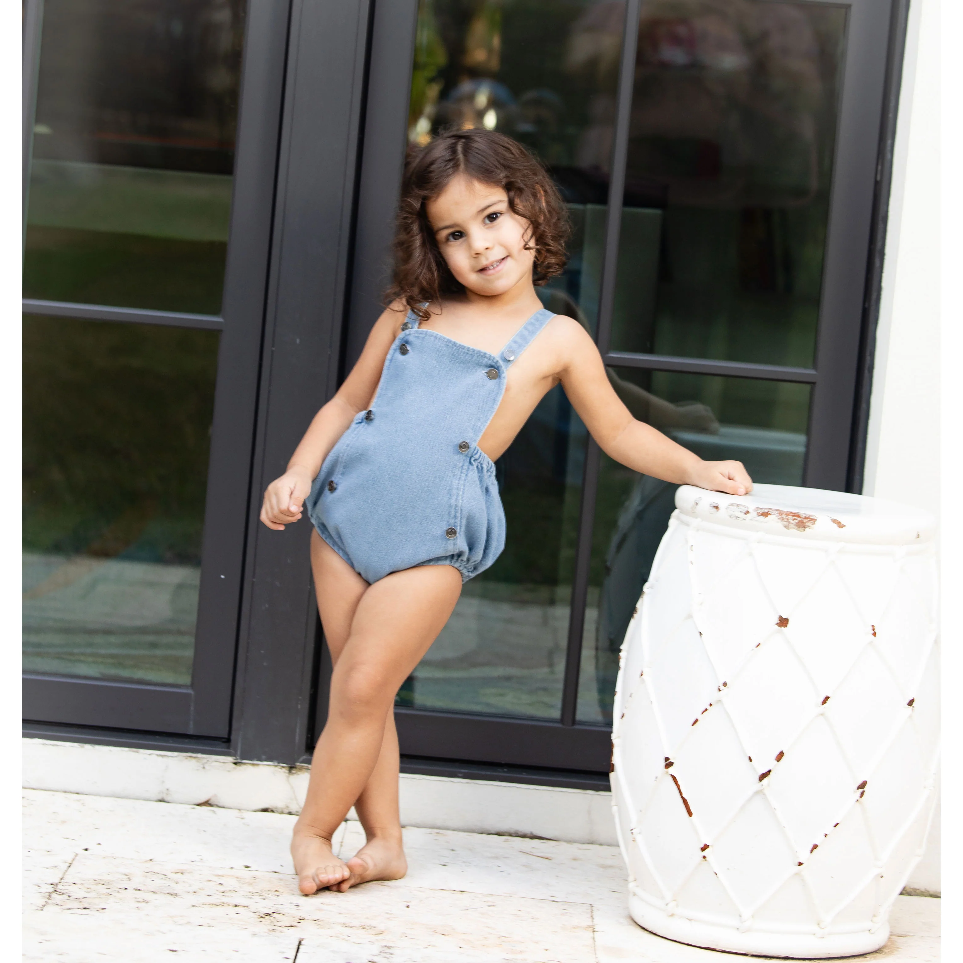 Coco Blanc Blue Denim Baby Romper - Image 2