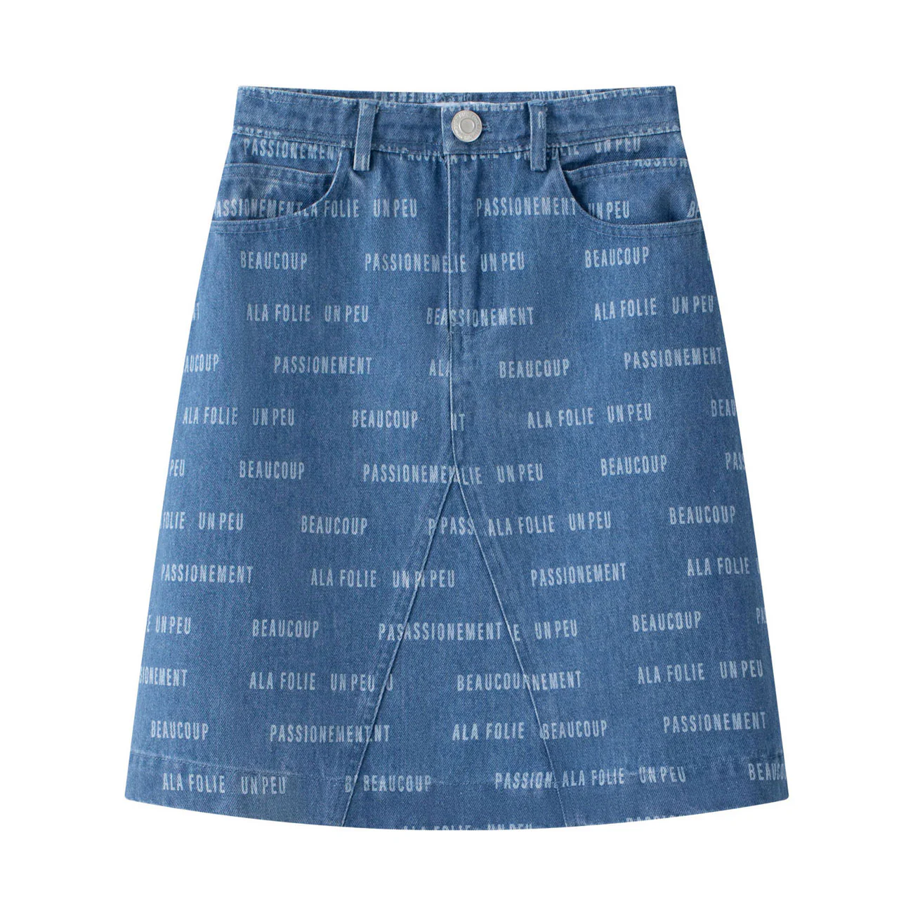 Coco Blanc Blue Denim Printed Skirt