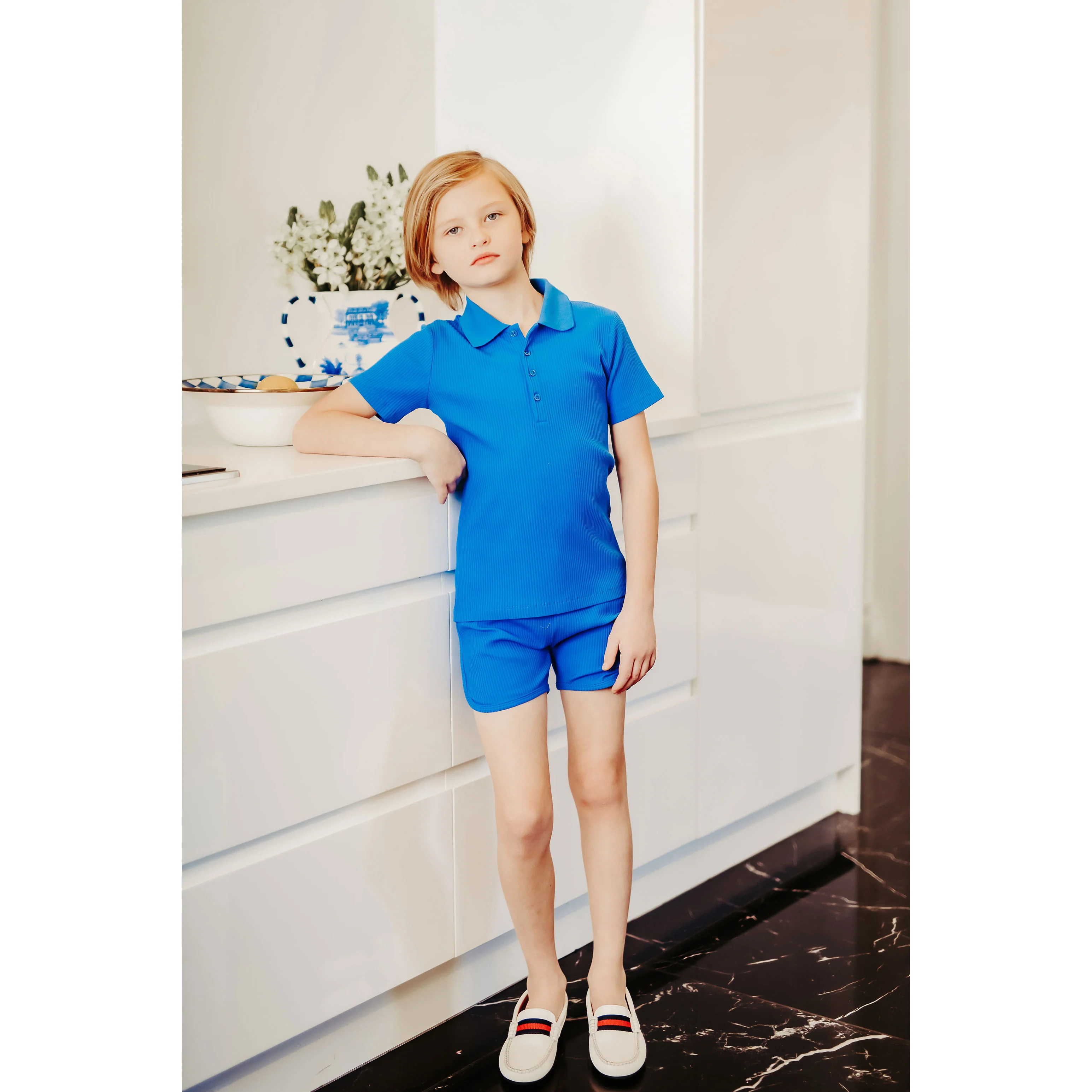 Coco Blanc Blue Ribbed Polo - Image 2