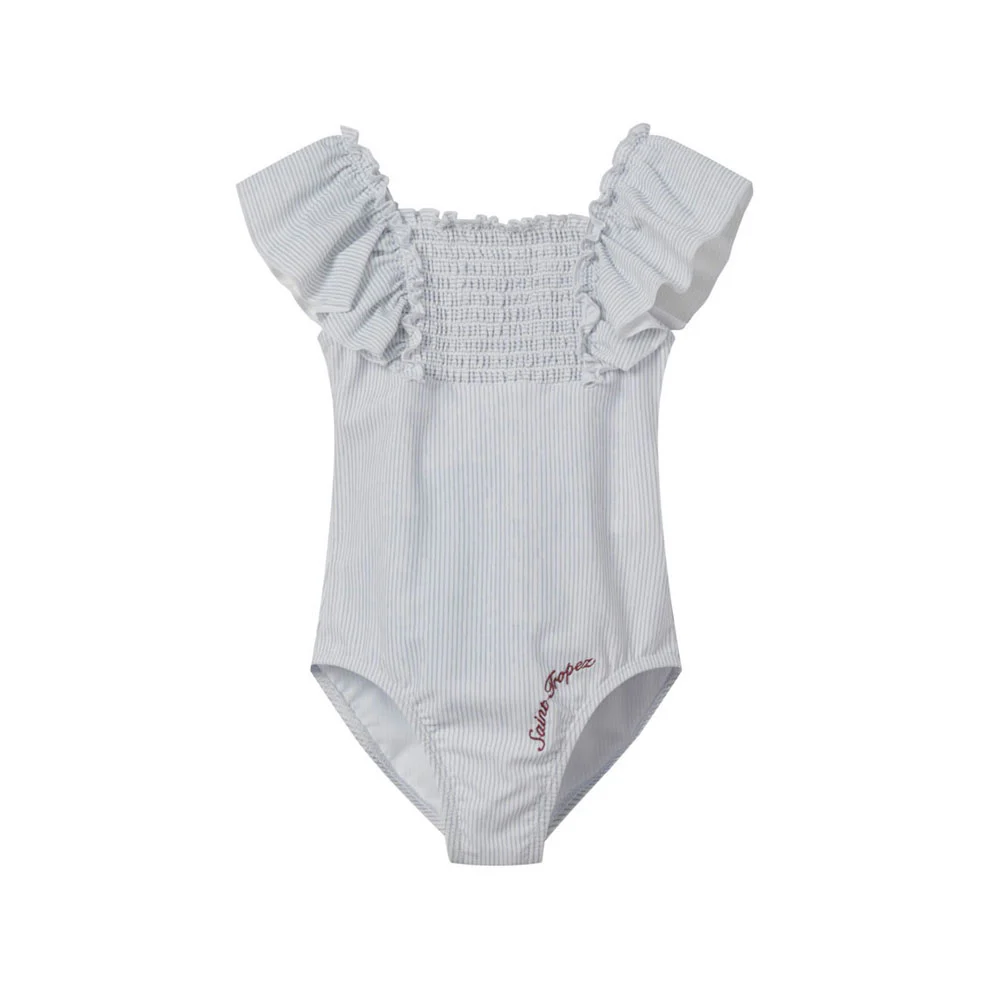 Coco Blanc Blue Striped Ruched Swimsuit