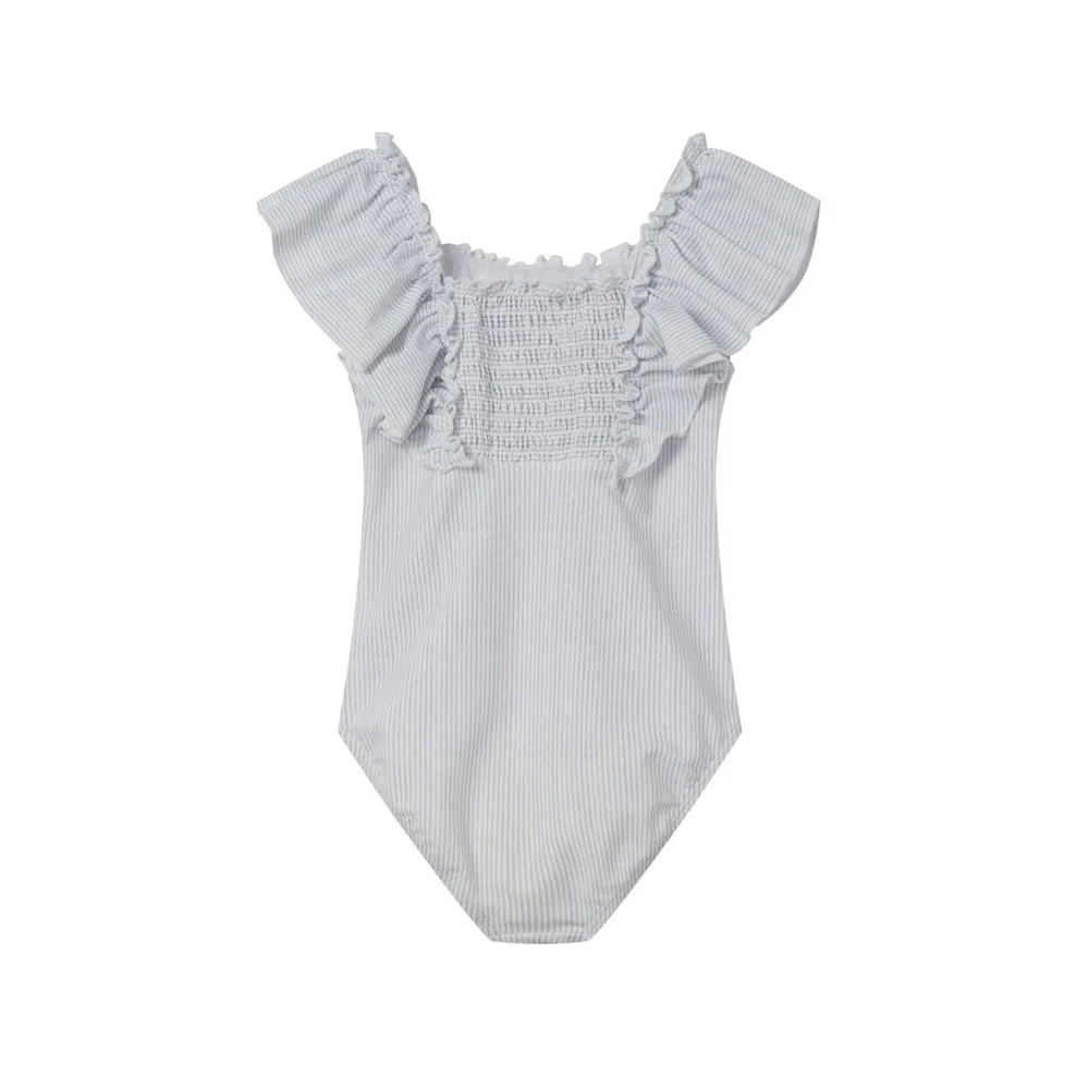 Coco Blanc Blue Striped Ruched Swimsuit - Image 2