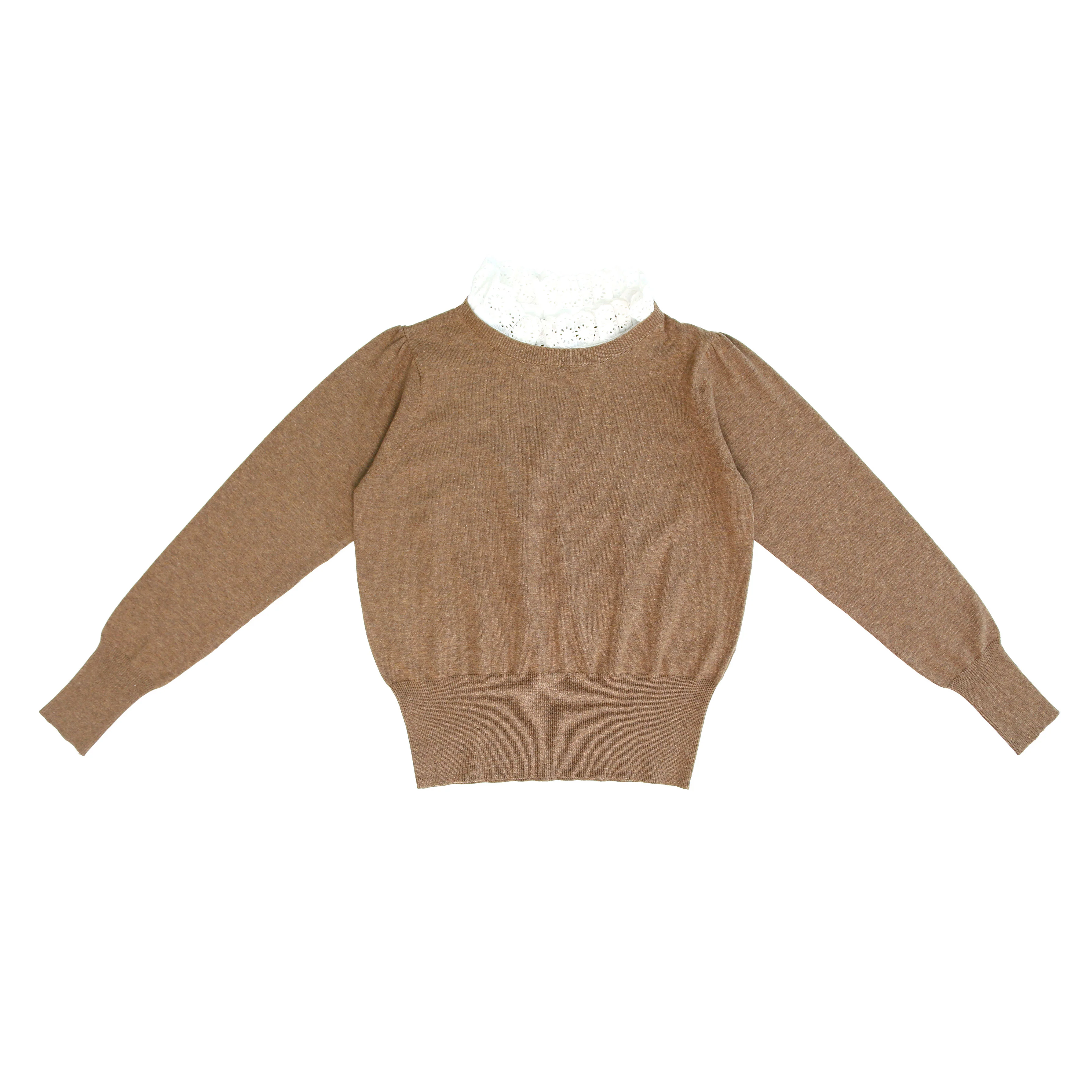 Coco Blanc Brown Ruffle Collar Sweater