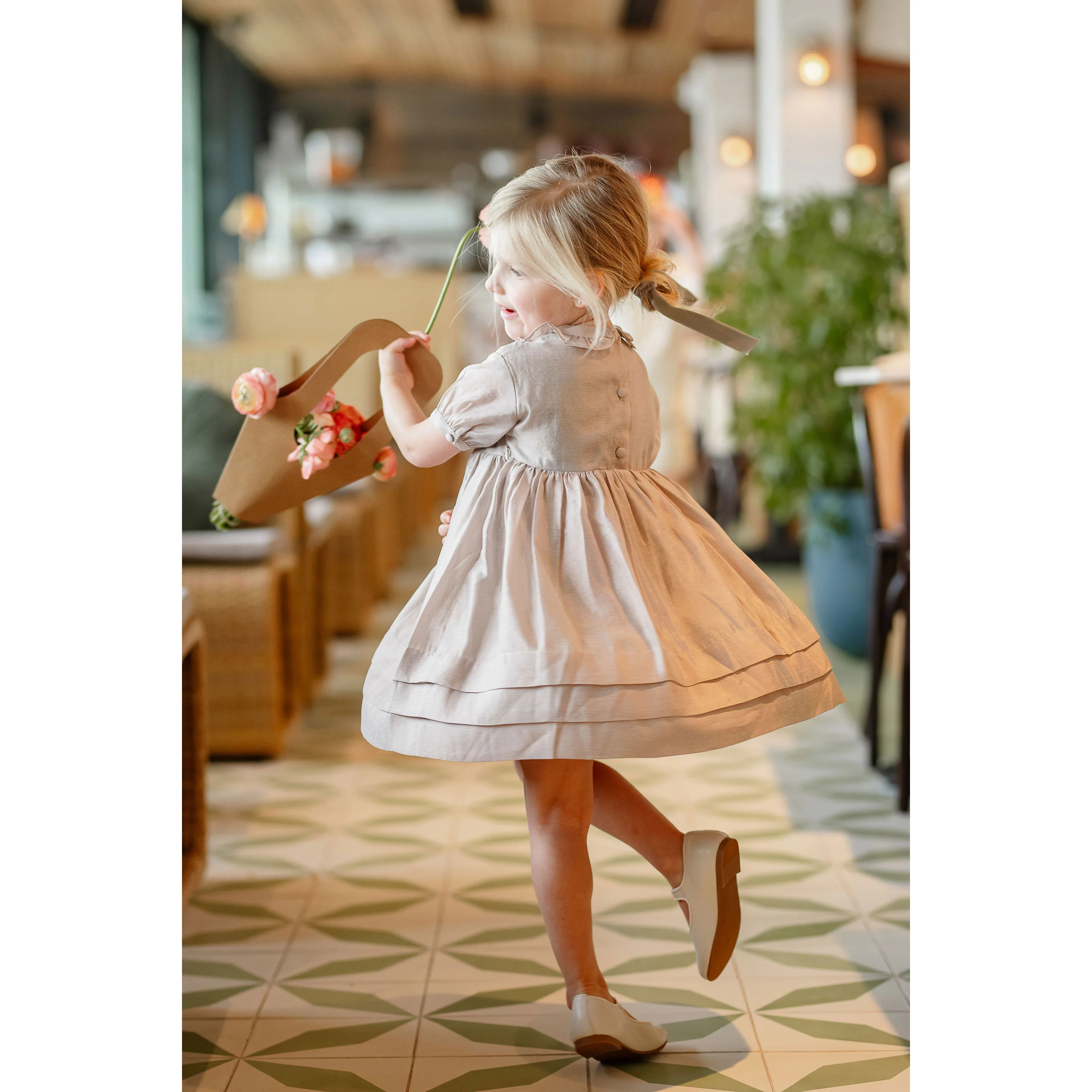 Coco Blanc Champagne Short Sleeve Ruffle Dress - Image 2