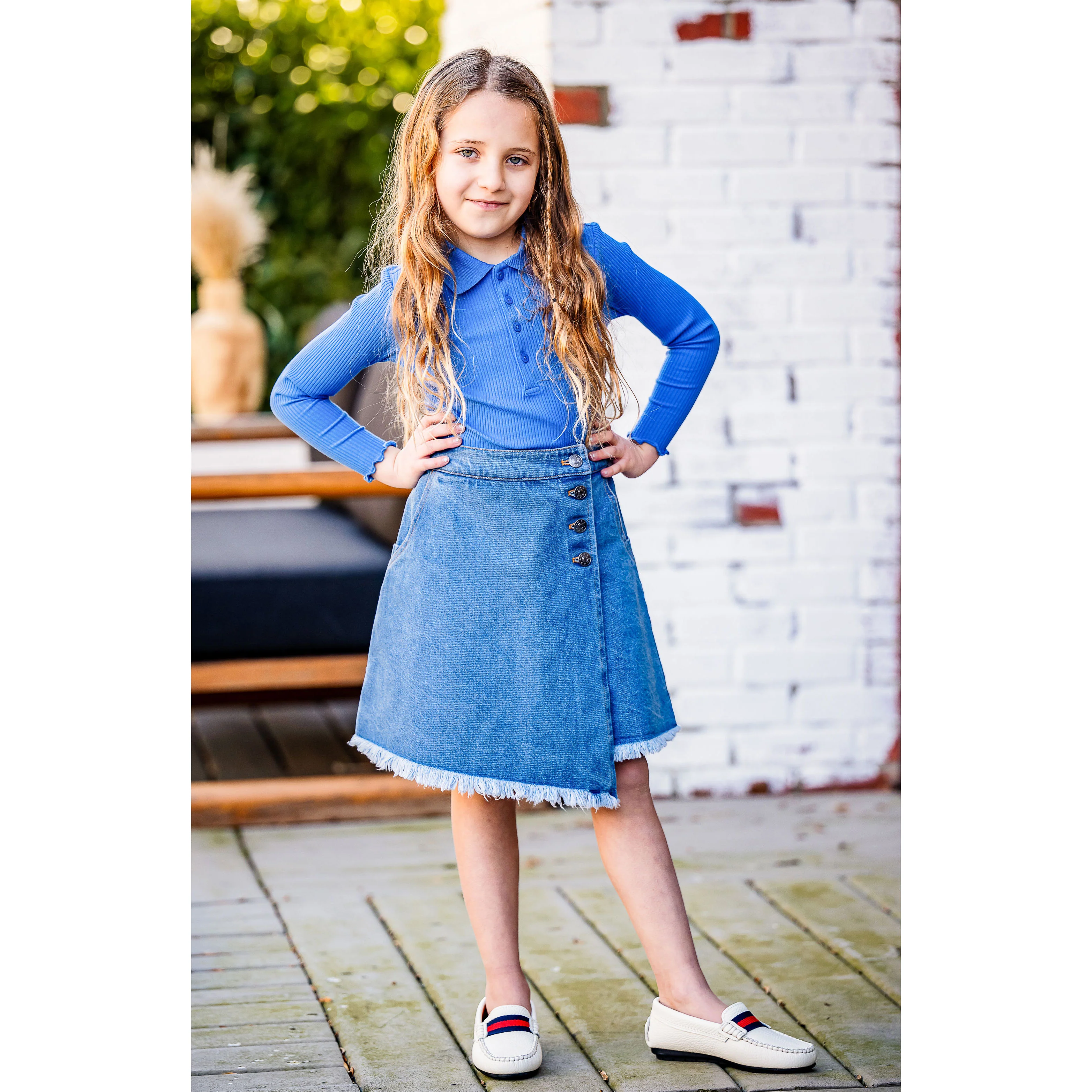Coco Blanc Cobalt Blue Ribbed Long Sleeve Ribbed Polo - Image 4