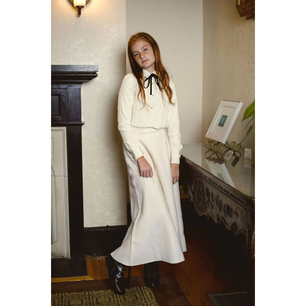 Coco Blanc Cream Silk Blouse With Velvet Tie - Image 2
