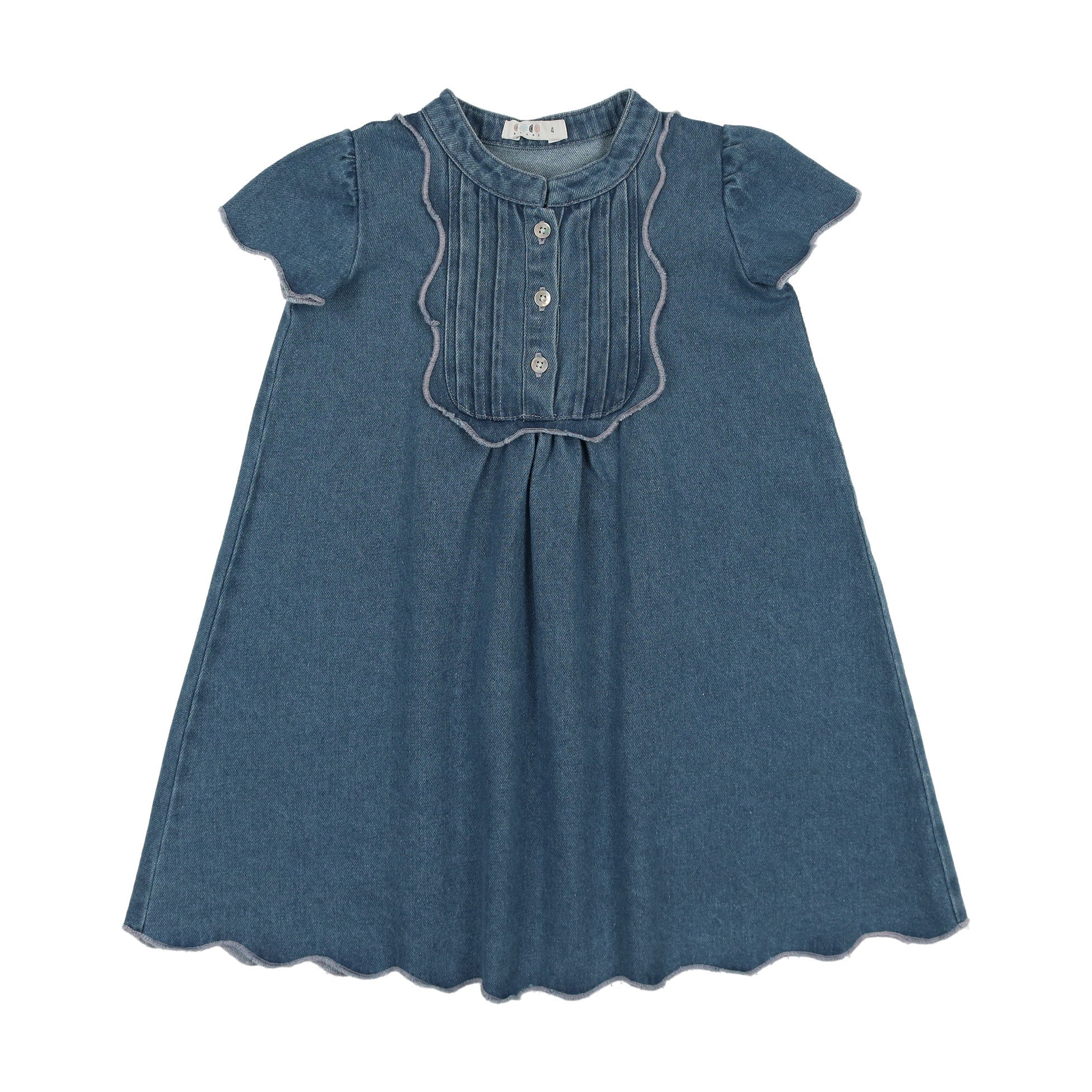 Coco Blanc Denim Short Sleeved Scalloped Dress