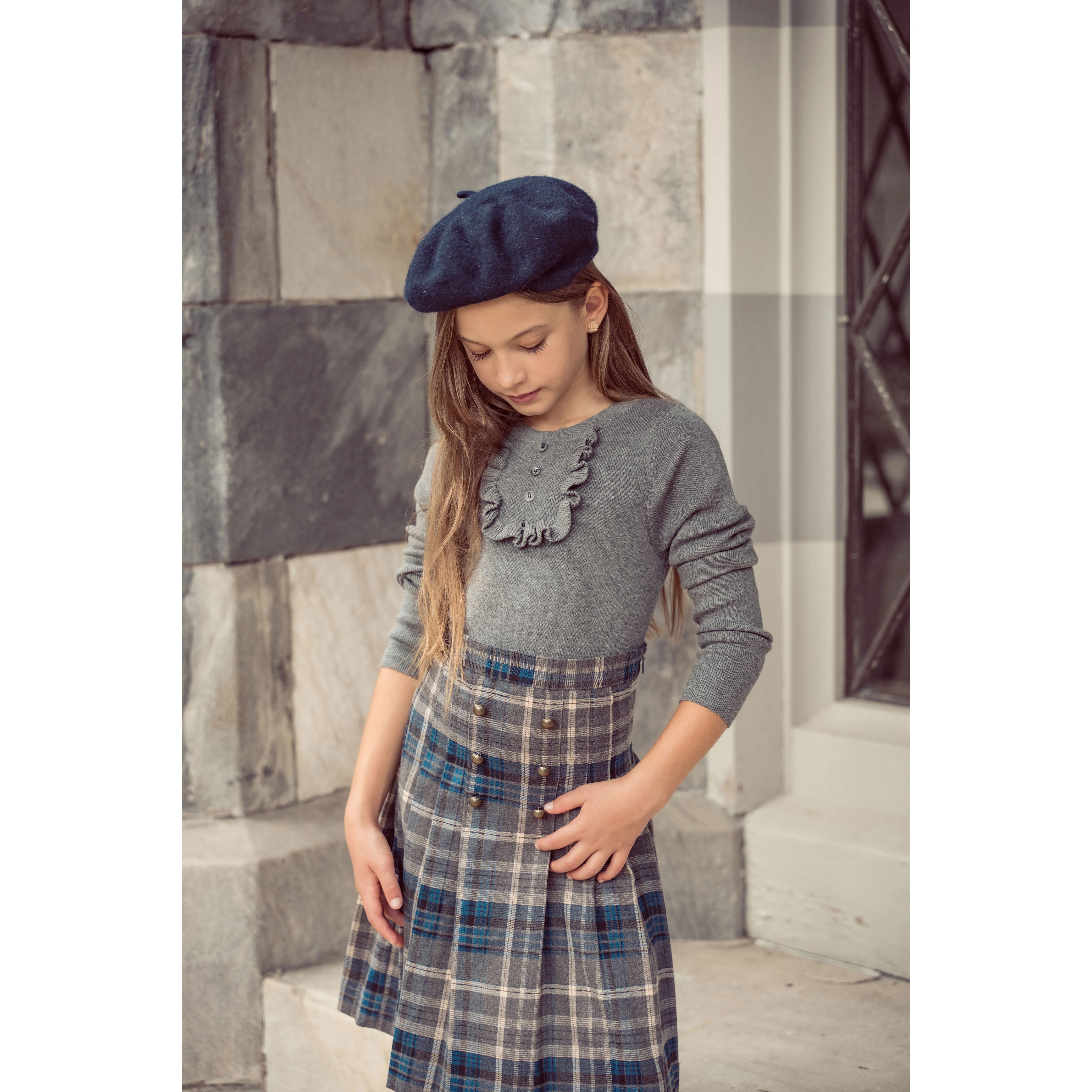 Coco Blanc Grey Ruffle Bib Sweater - Image 2