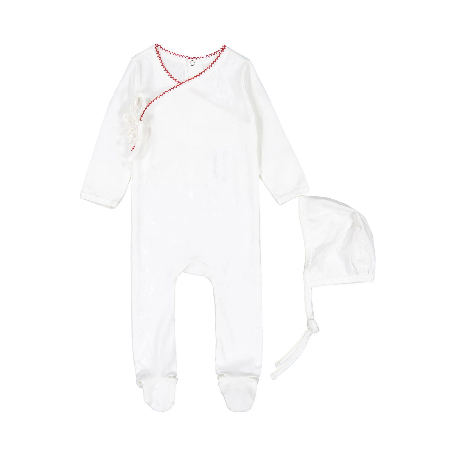 Coco Blanc Ivory/Red Footie with Bonnet