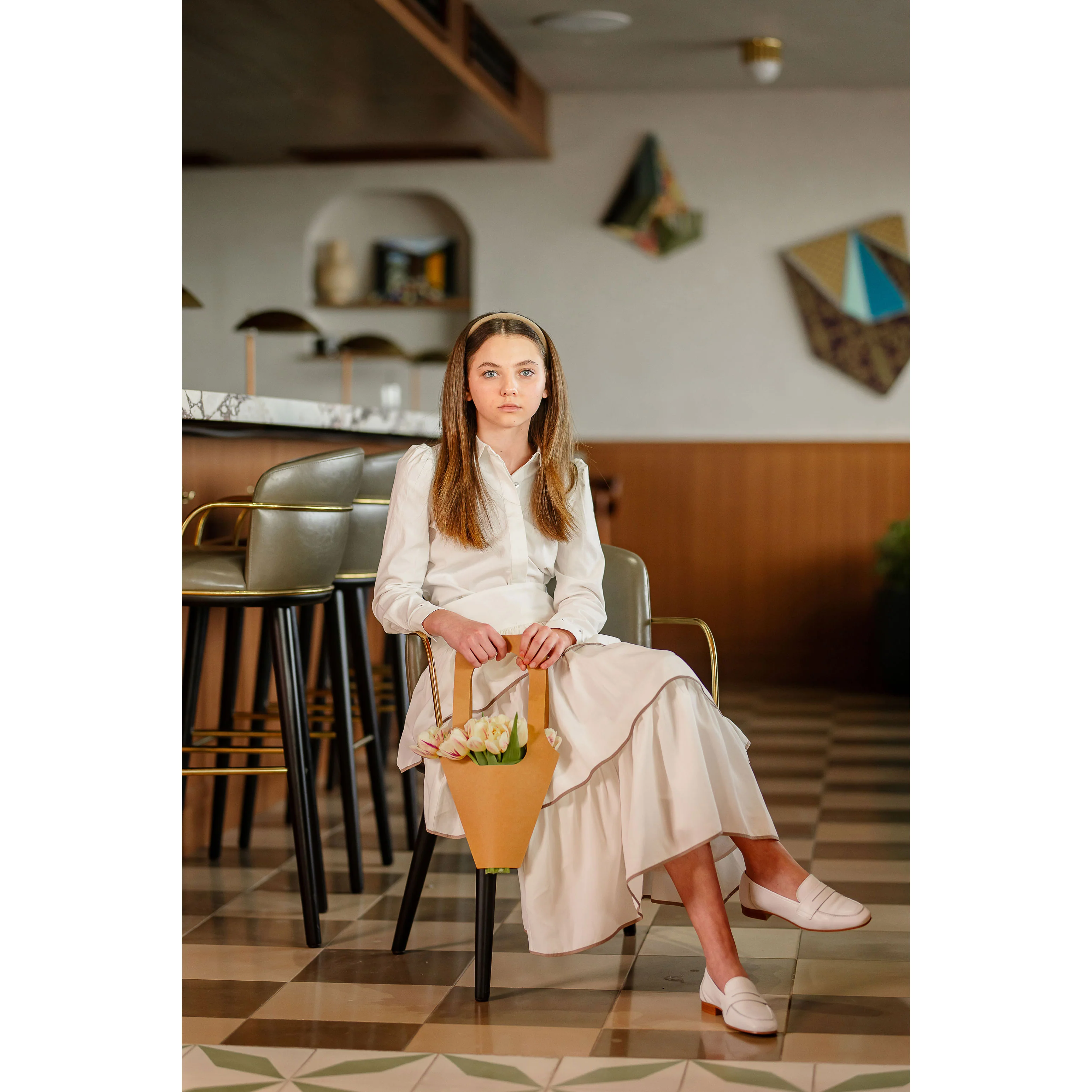 Coco Blanc Ivory/Taupe Trim Ruffled Skirt - Image 3