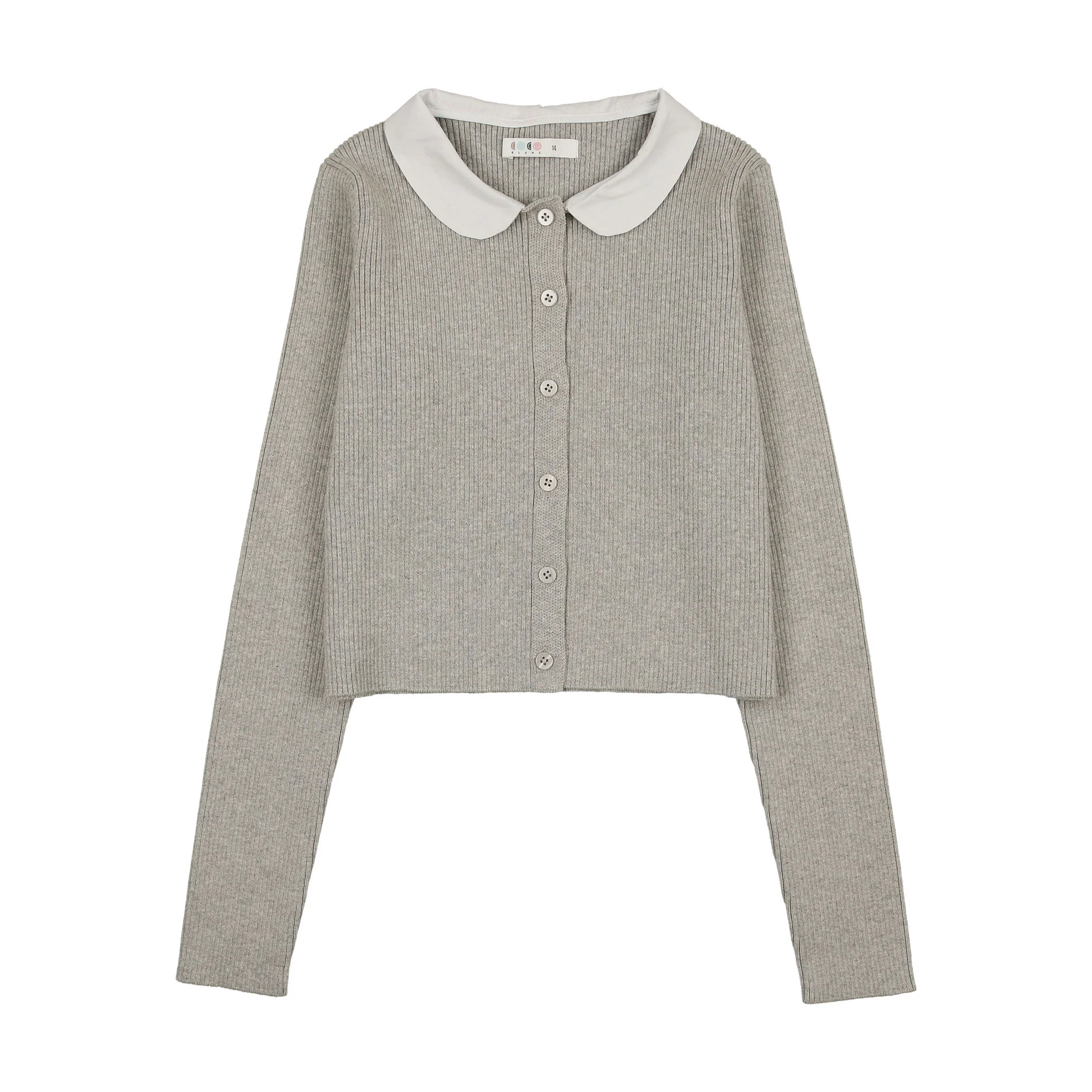 Coco Blanc Light Grey Peter Pan Knit Ribbed Cardigan